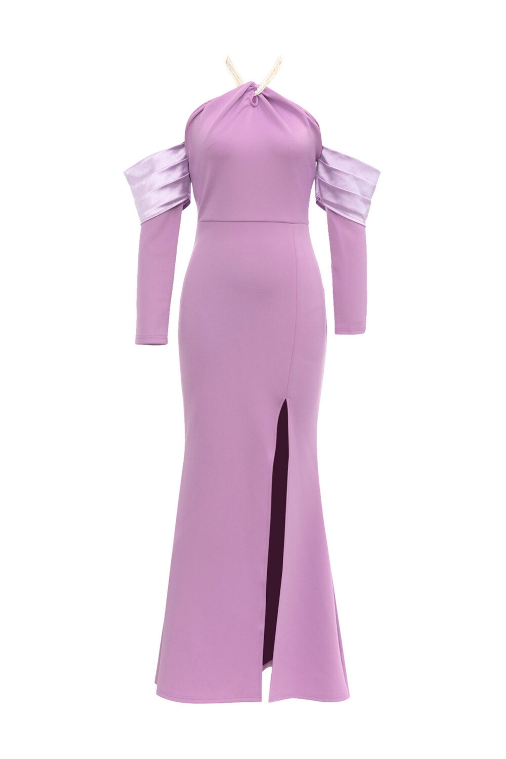 PEARL HALTER SPLIT MAXI DRESS PURPLE
