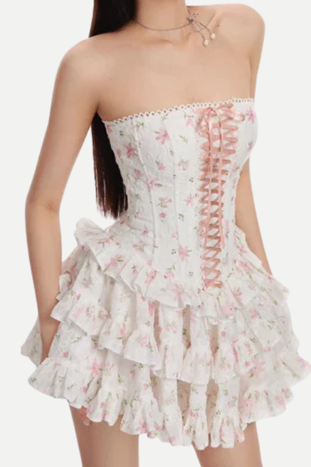 FLORAL WRAP MINI DRESS IN WHITE