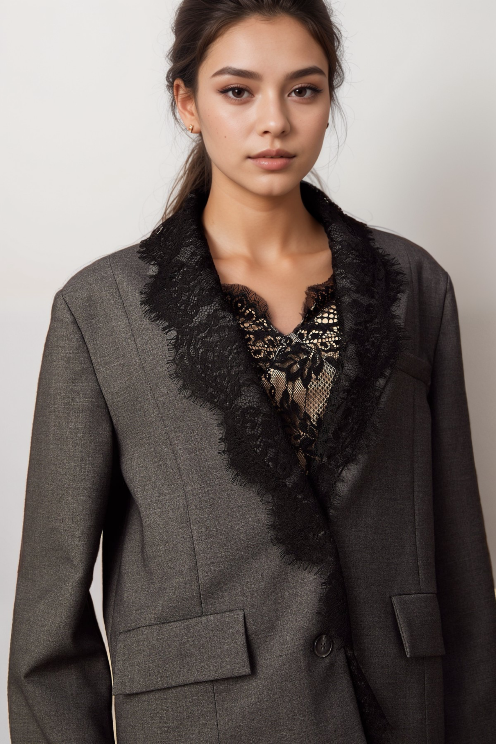 DIANTHE GREY LACE BLAZER FOR WEDDING GUEST