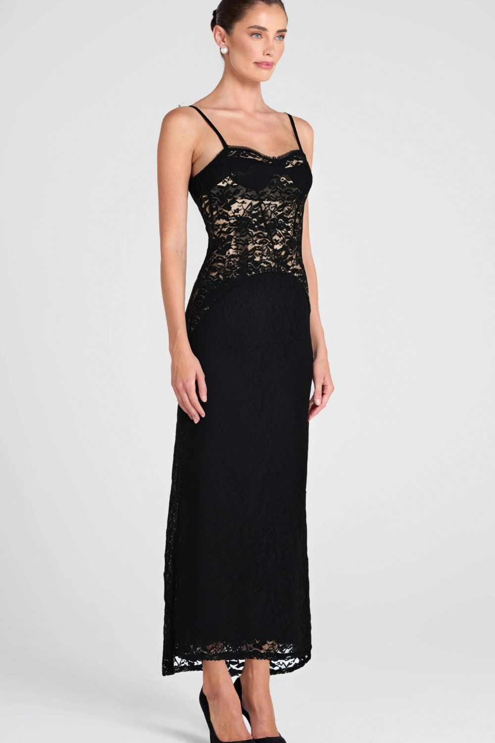 SPAGHETTI LACE MAXI DRESS FOR WEDDING GUEST