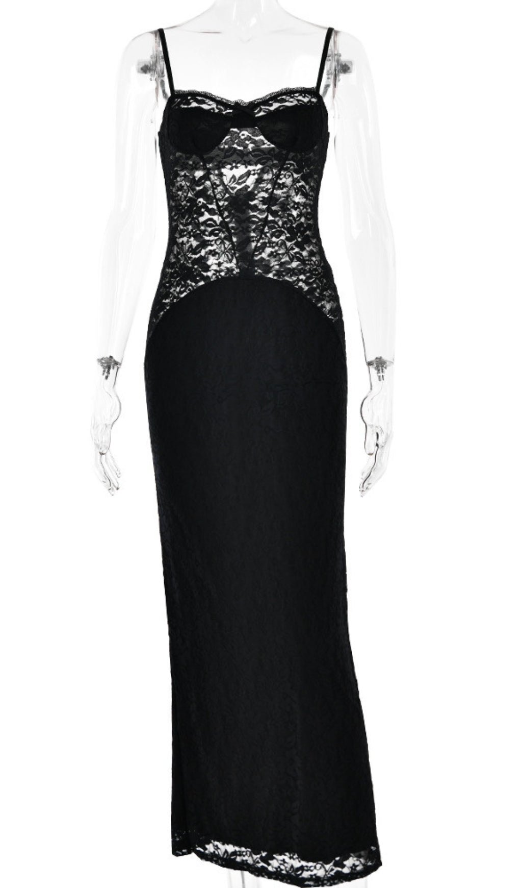 SPAGHETTI LACE MAXI DRESS FOR WEDDING GUEST