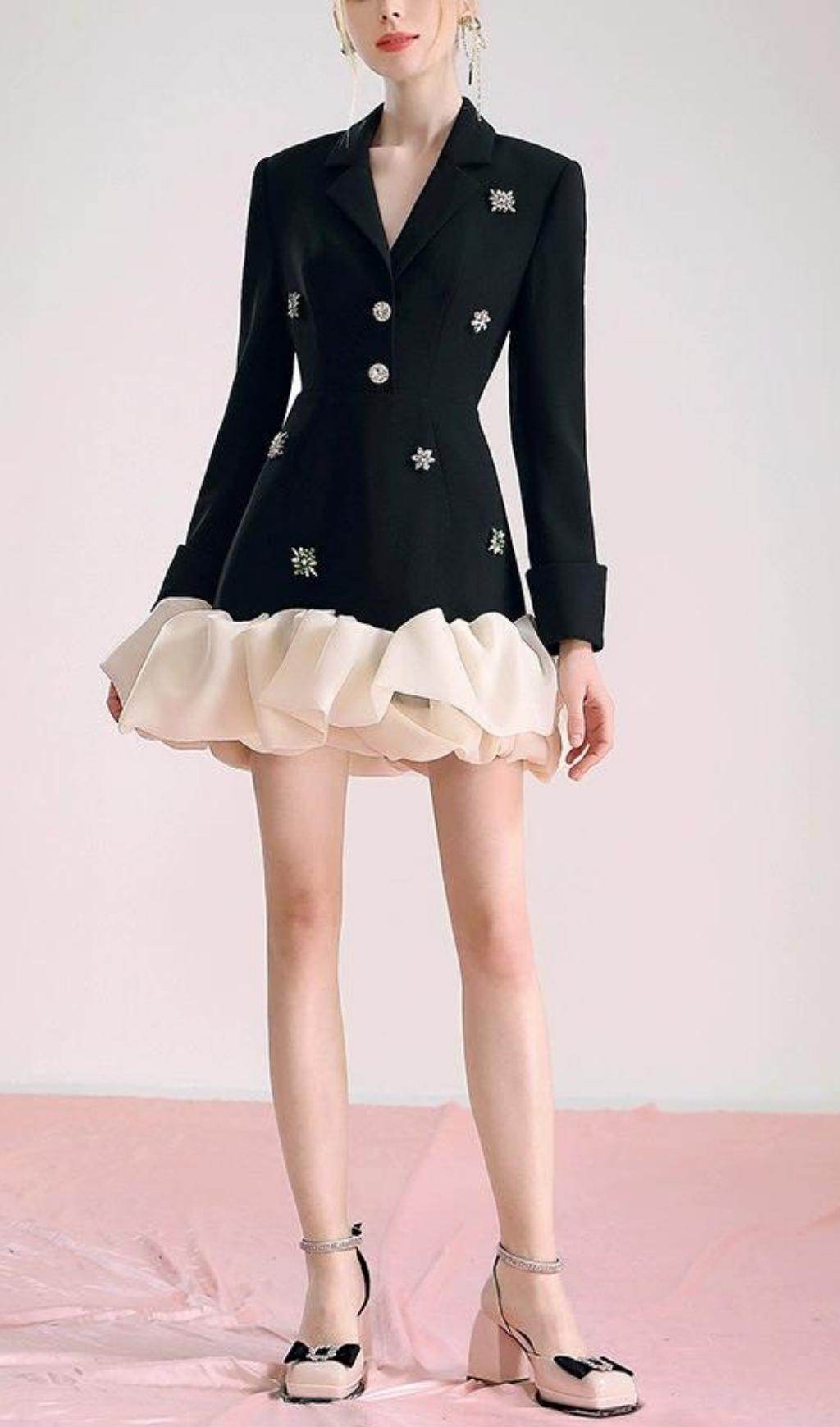 CLASSIC BLACK BEADED SUIT DRESS FOR EVENTS
