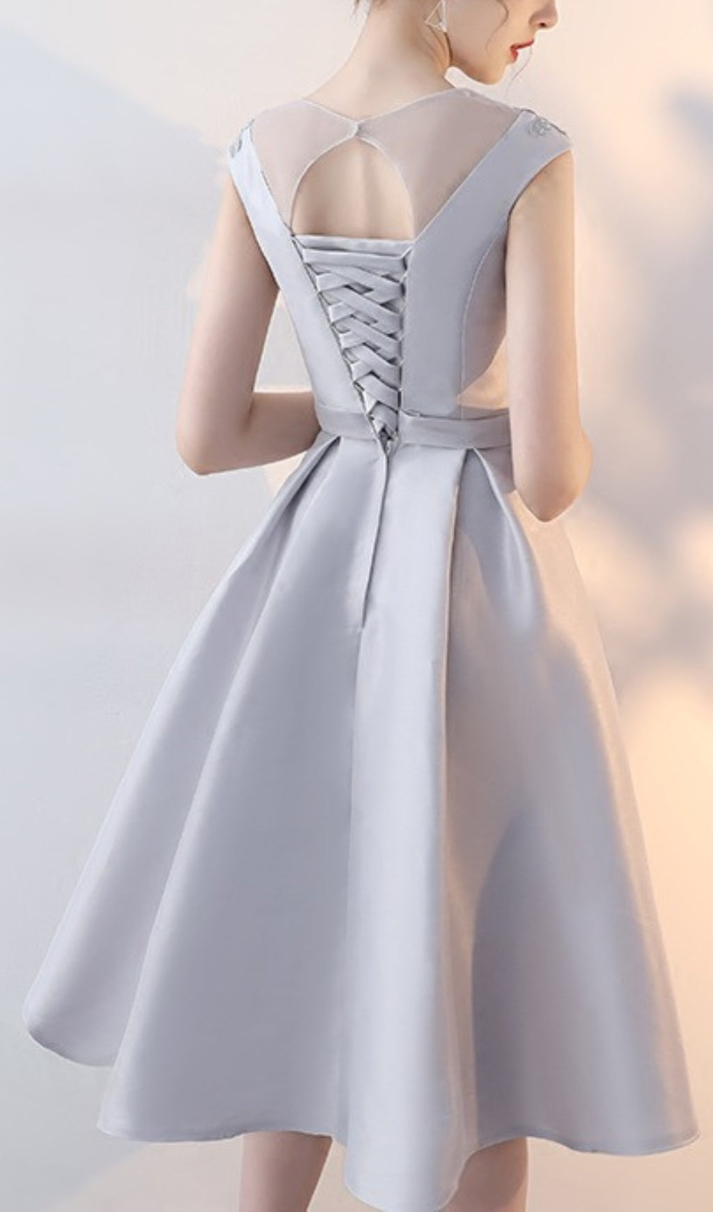 GRAY LACE MIDI DRESS FOR WEDDING GUEST