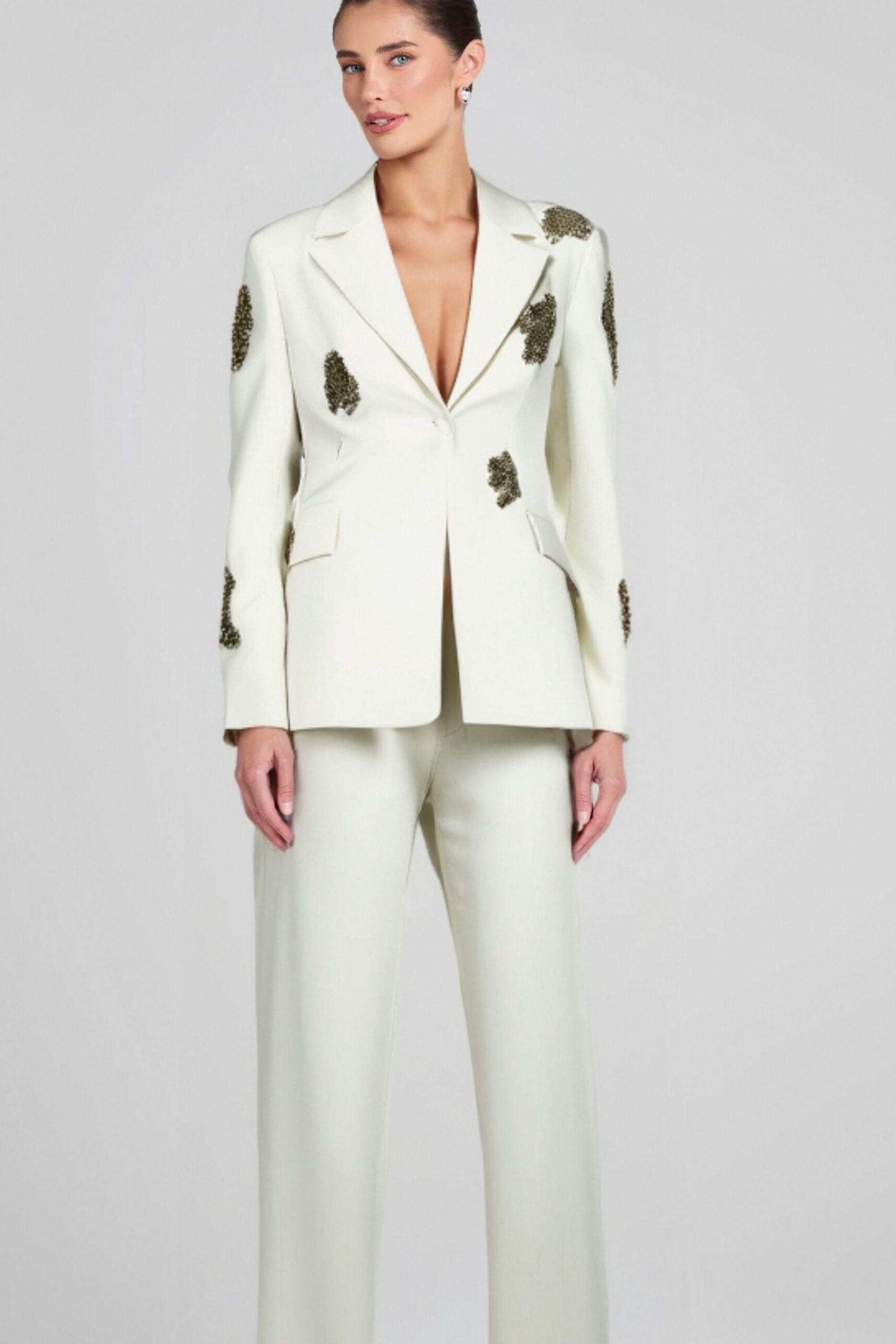 GLITTERING RHINESTONE BLAZER SET WHITE