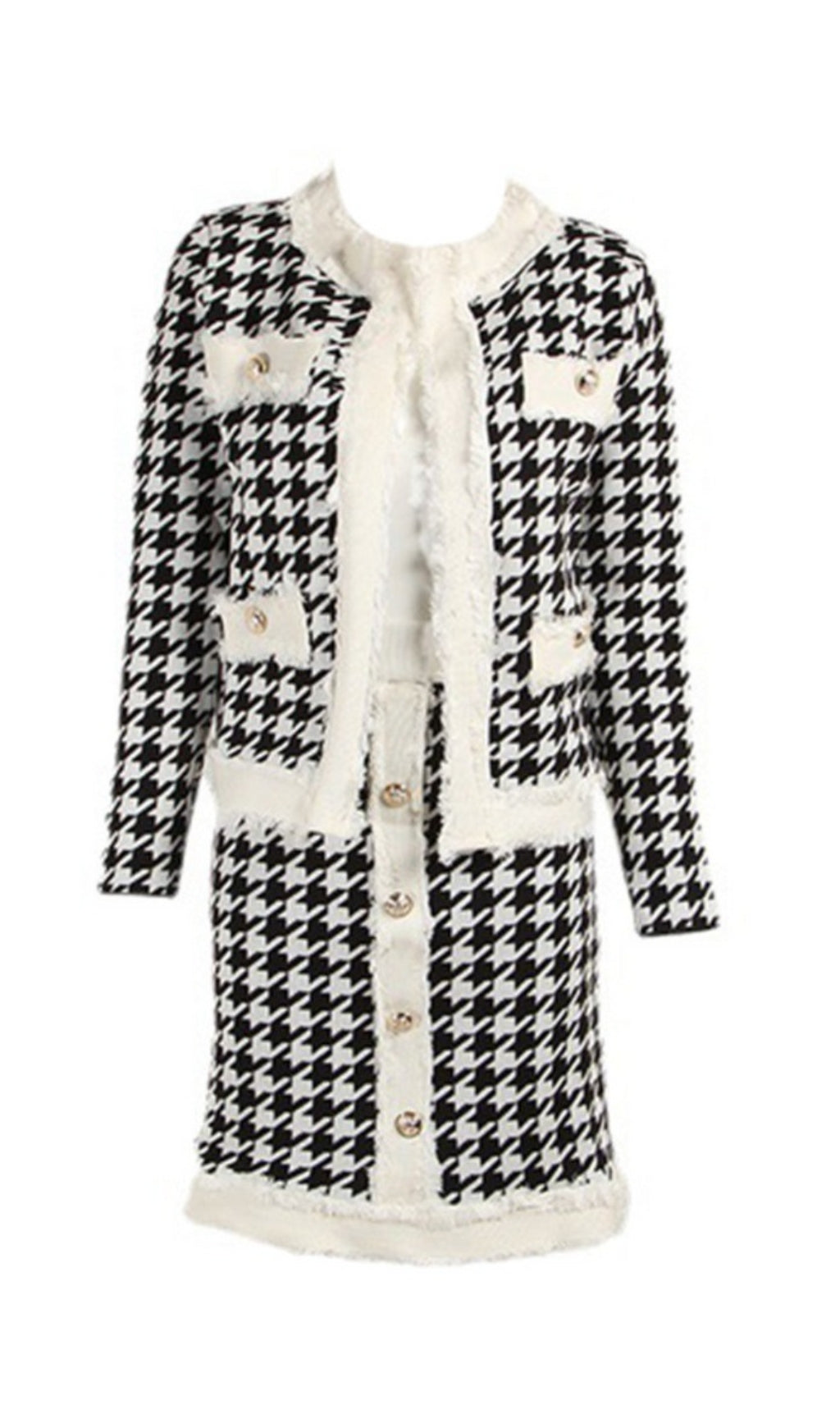 HOUNDSTOOTH KNIT SKIRT SET - CASUAL CHIC OUTFIT