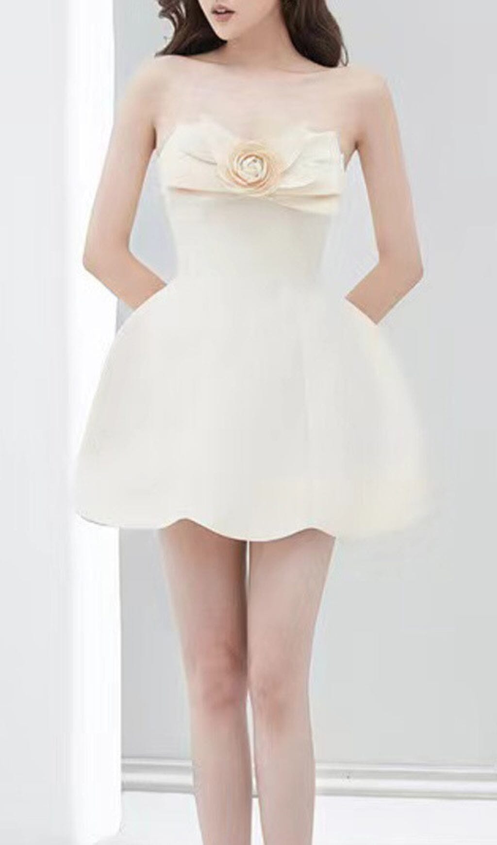 CHAMPAGNE BOW BANDEAU DRESS SET - EVENING MINI