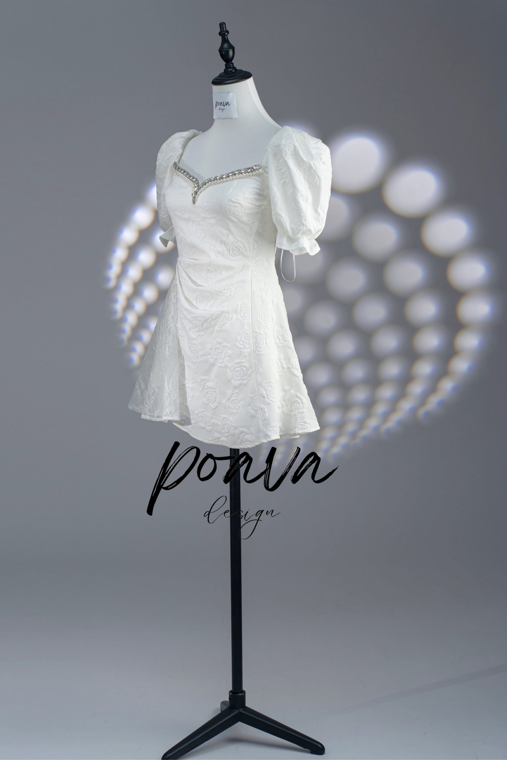 WHITE PUFF SLEEVE EMBELLISHED MINI PARTY DRESS