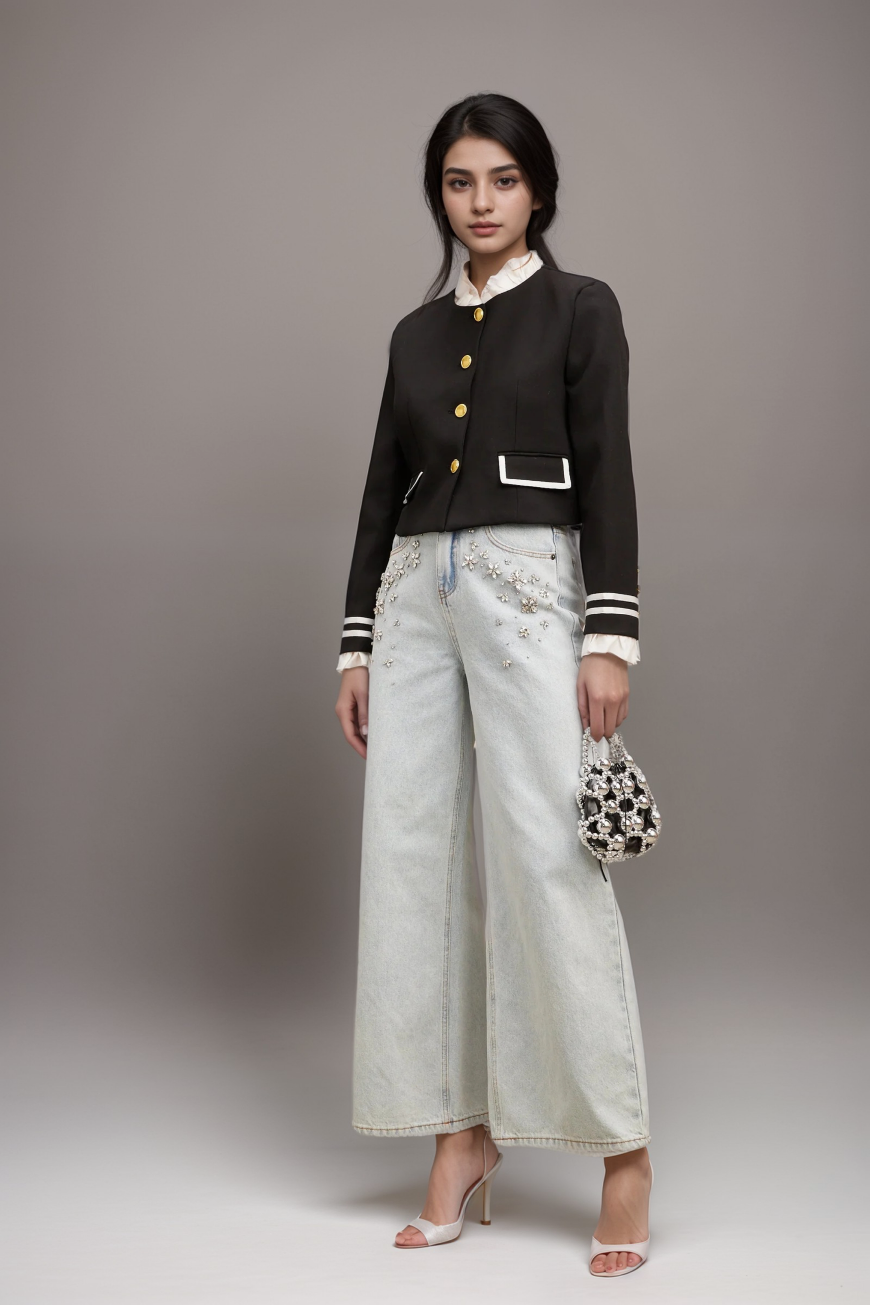 GÉRALDINE BLACK RUFFLE JACKET, BLAZER STYLE, EVENING