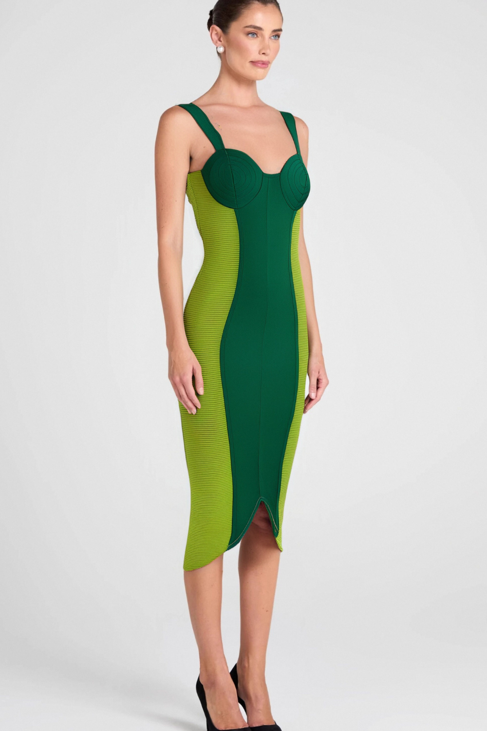 GREEN BANDAGE MIDI DRESS FOR PARTY