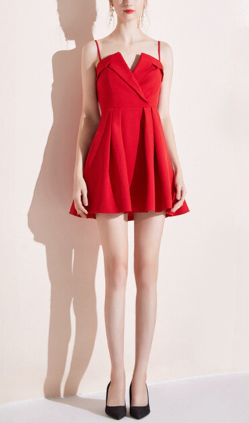 V-NECK OFF-SHOULDER MINI DRESS RED