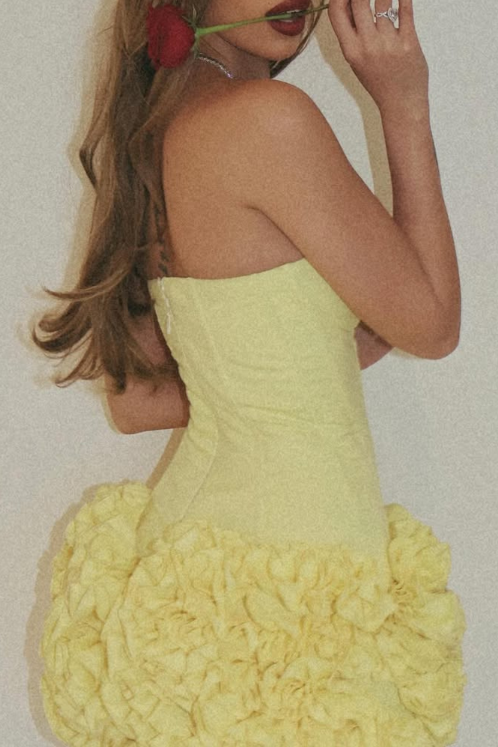 YELLOW FLORAL EMBELLISHED CORSET MINI SKIRT SET
