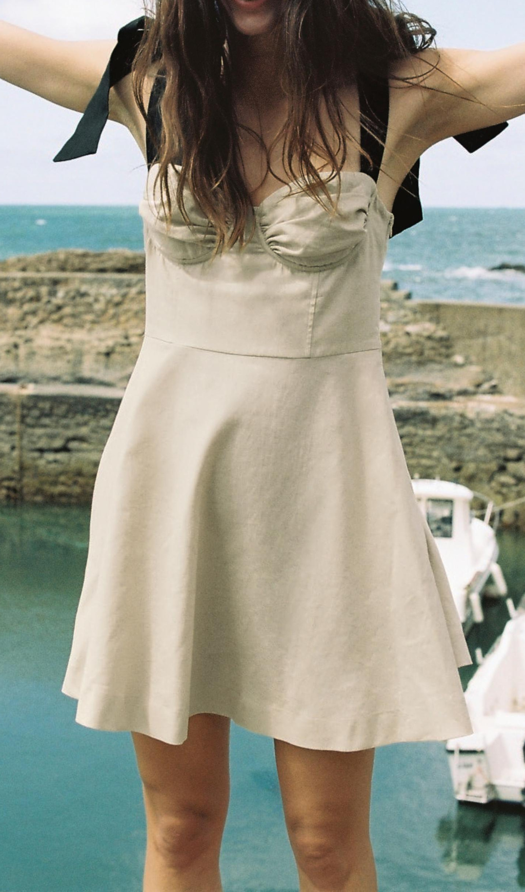 LINEN BLEND MINI DRESS WITH BOW DETAIL