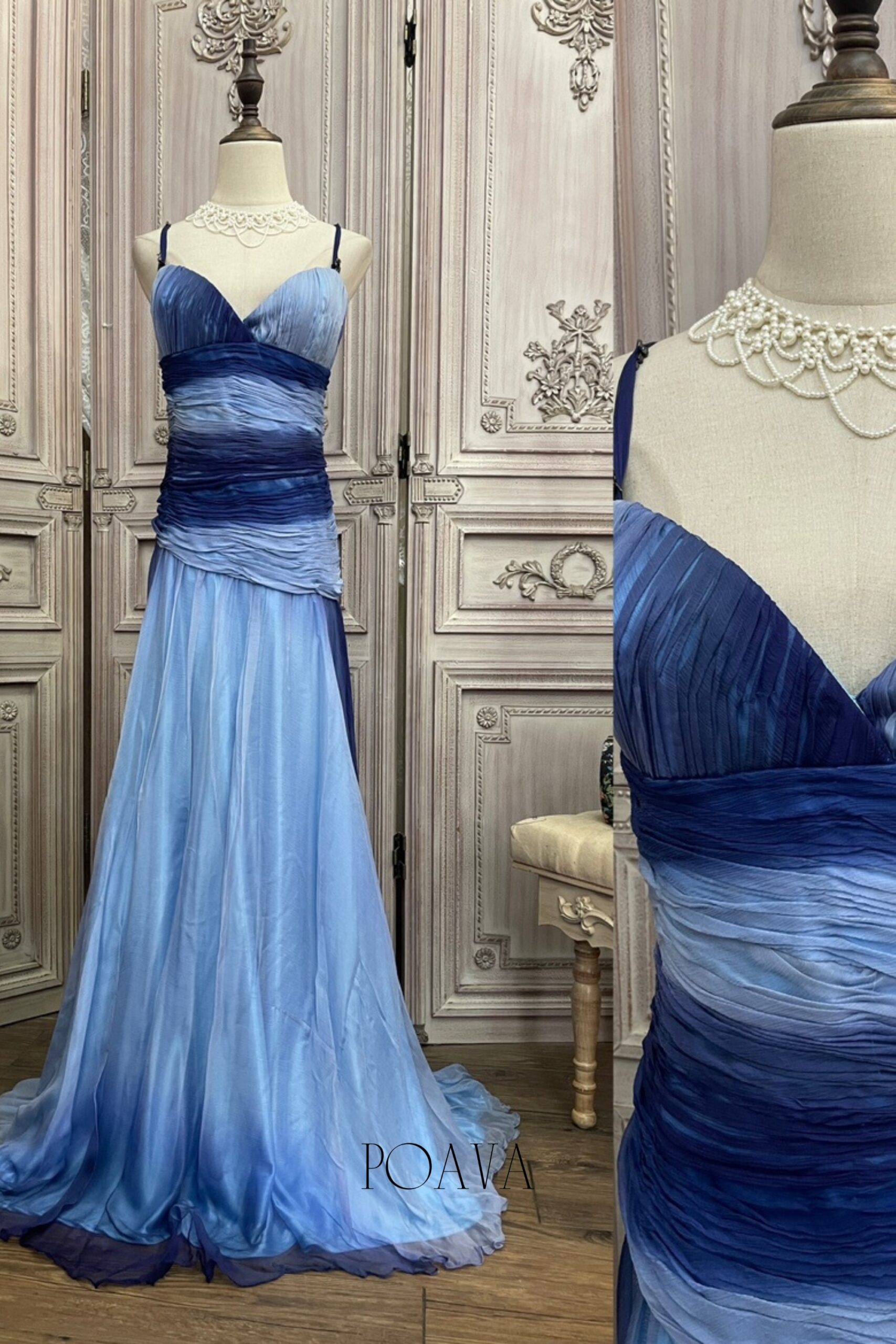 BLUE SILK MAXI DRESS FOR EVENING