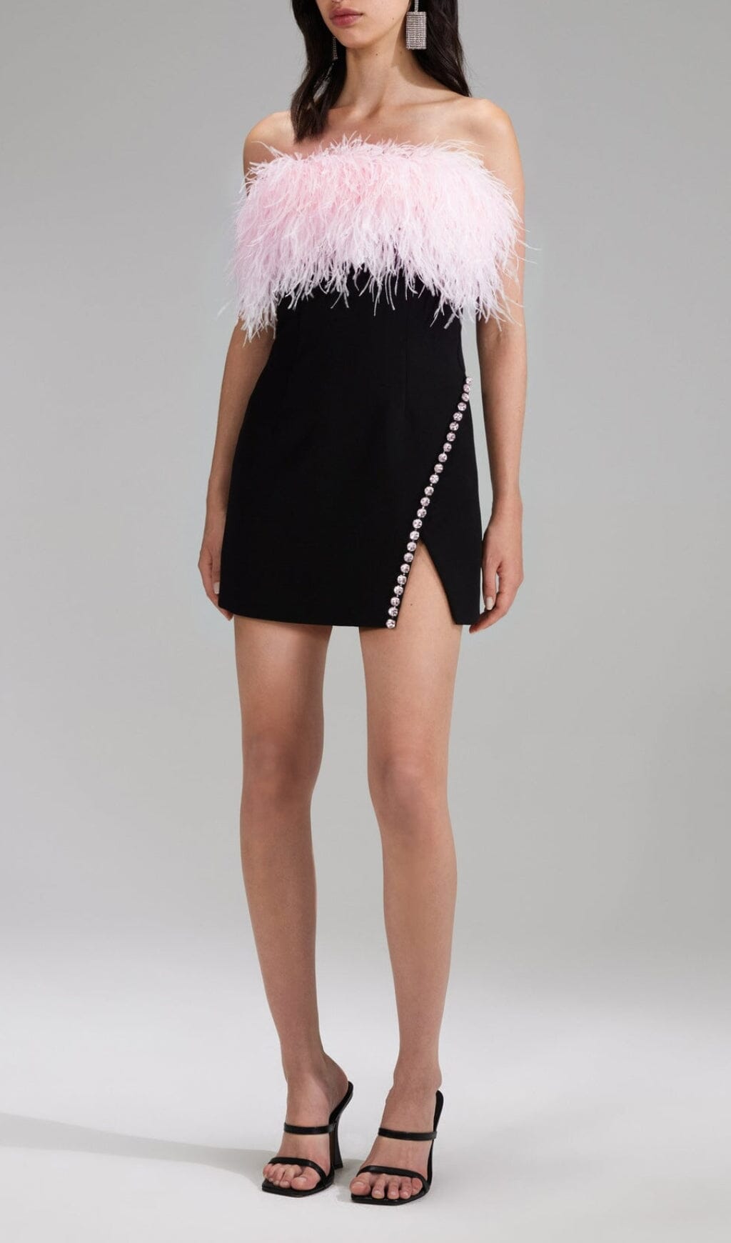 BLACK BANDAGE FEATHER MINI DRESS FOR PARTY