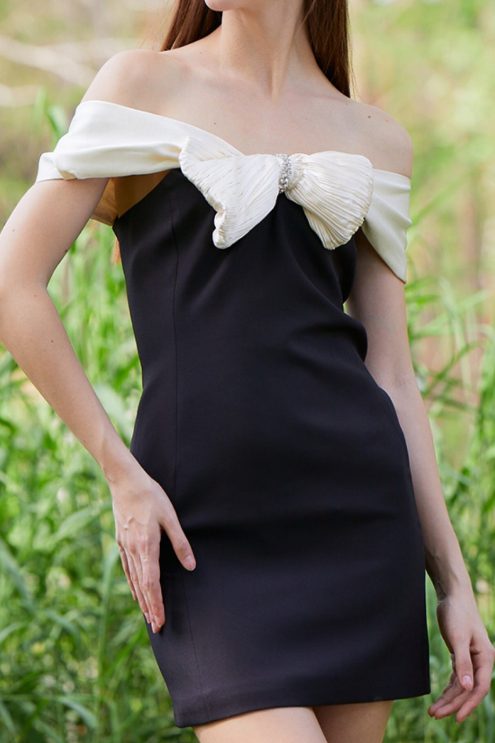 BLACK MINI BOW DRESS FOR COCKTAIL PARTY
