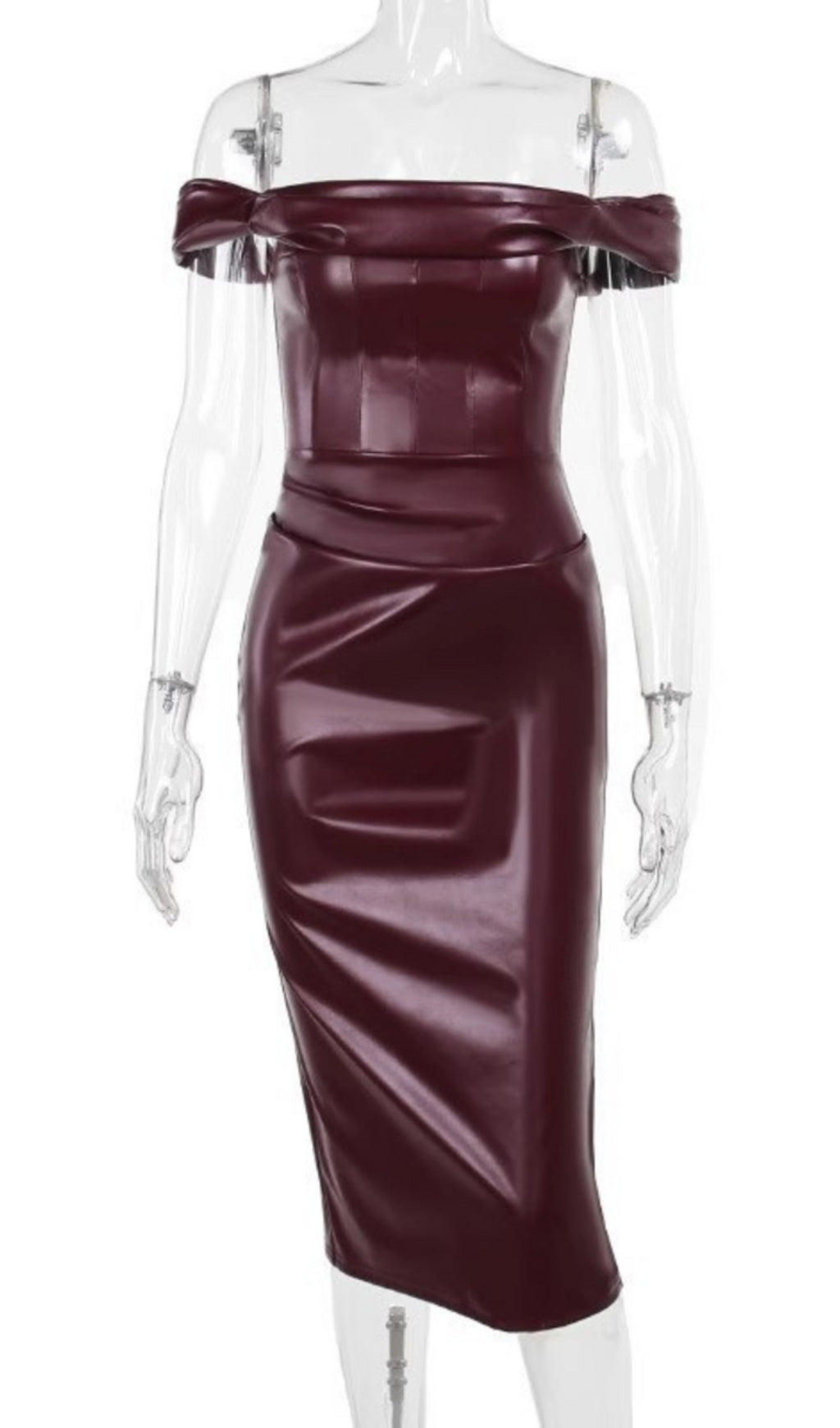 OFF SHOULDER RUCHED LEATHER DRESS FOR PARTY