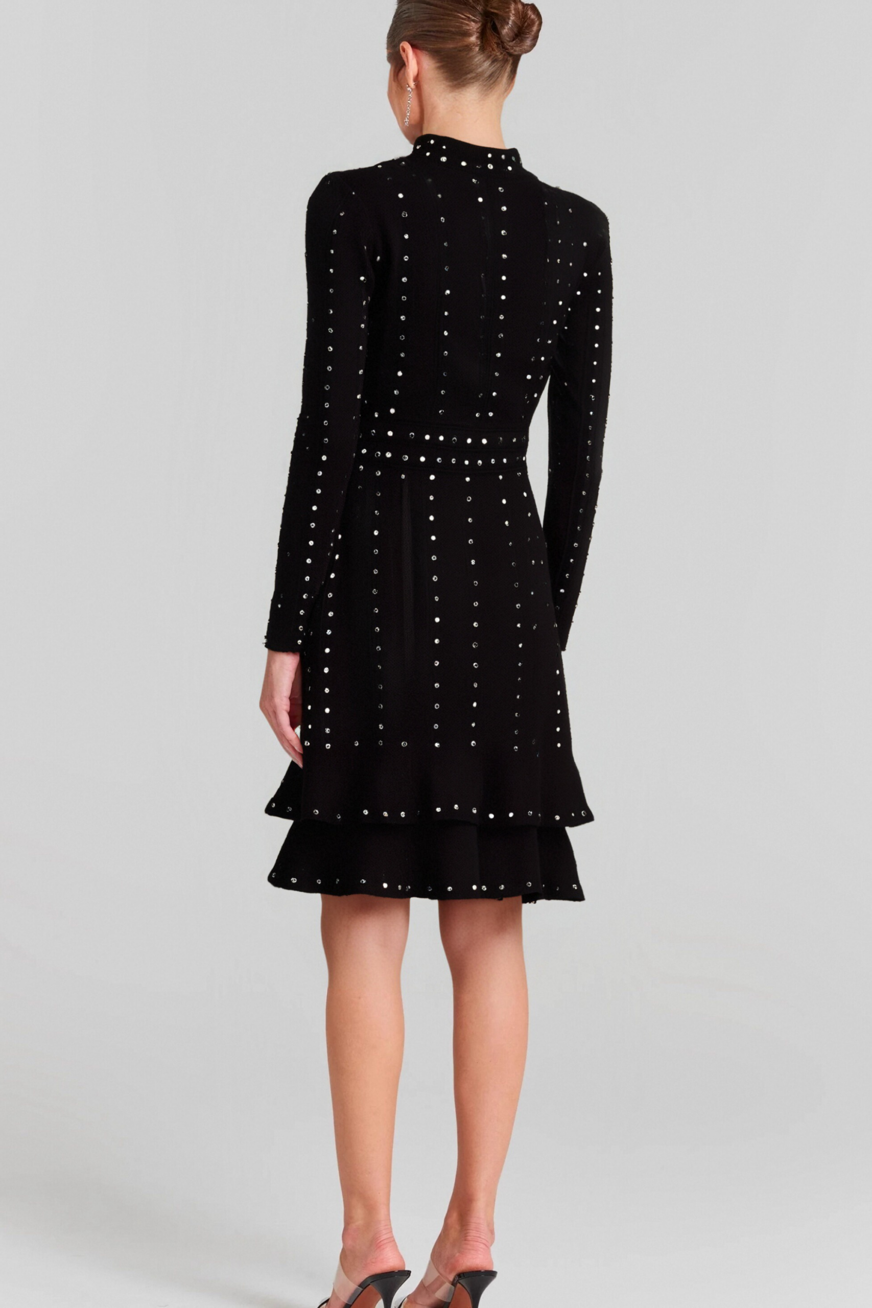 FABIENNE BLACK RUFFLED KNIT MINI DRESS