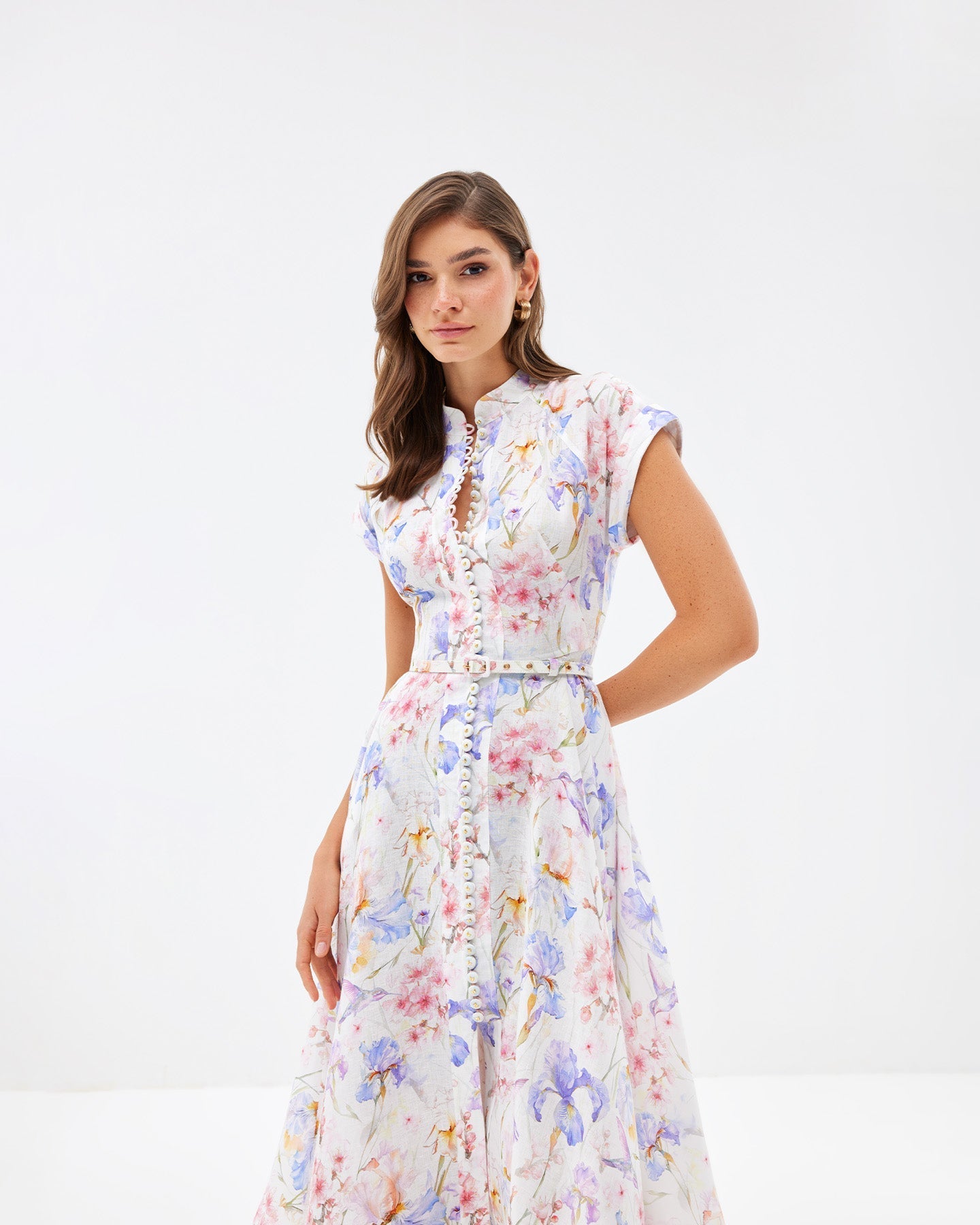MULTICOLOR FLORAL A-LINE MIDI DRESS
