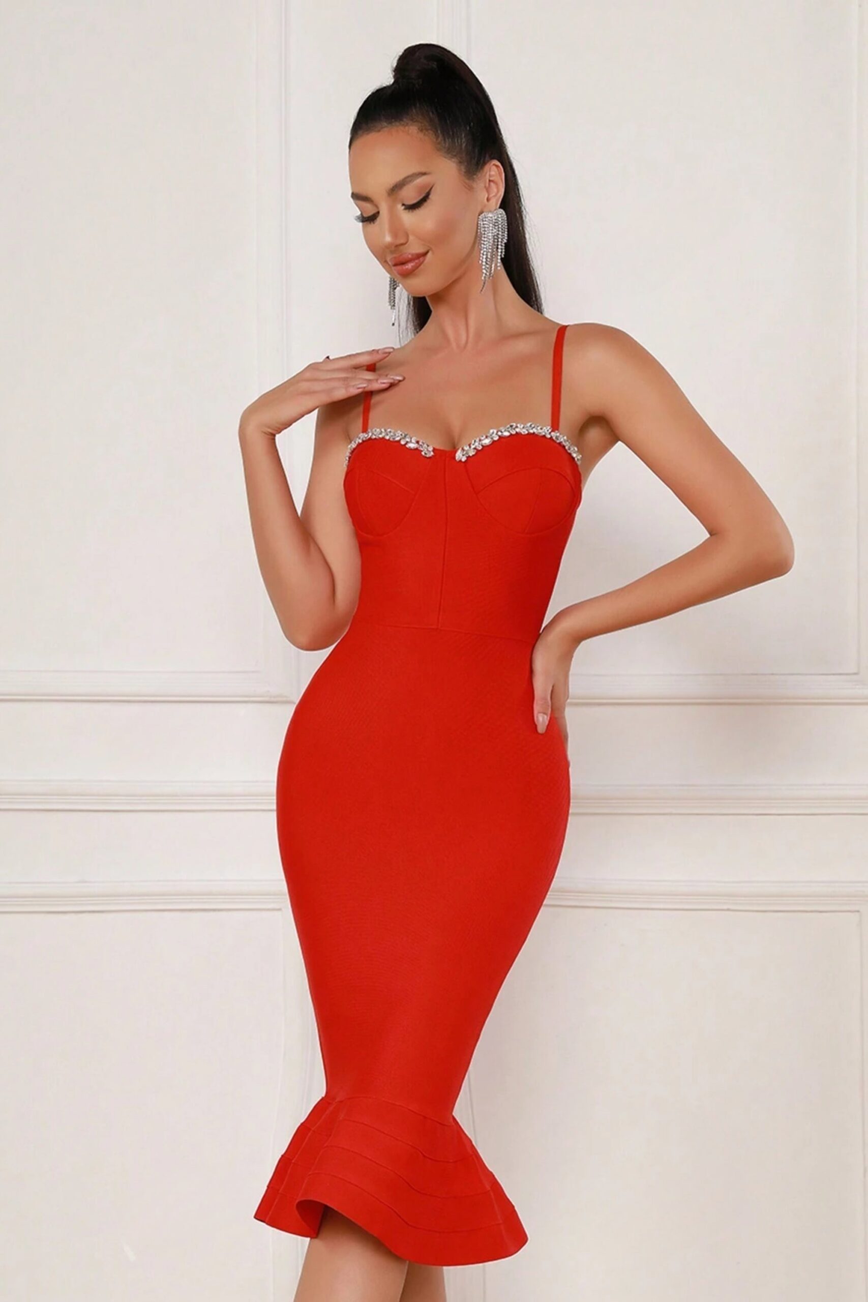 RHINESTONE MERMAID HEM CAMI DRESS, PARTY