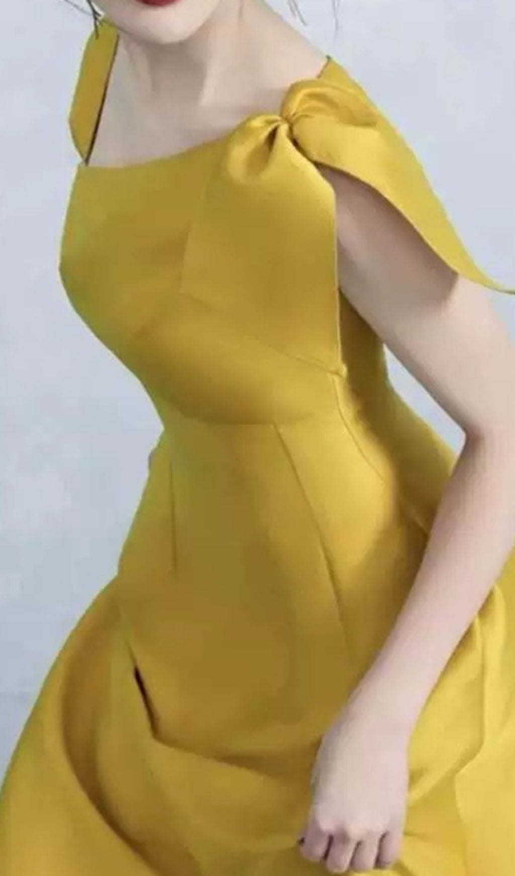YELLOW ASYMMETRIC DRESS | OFF-SHOULDER PARTY MAXI
