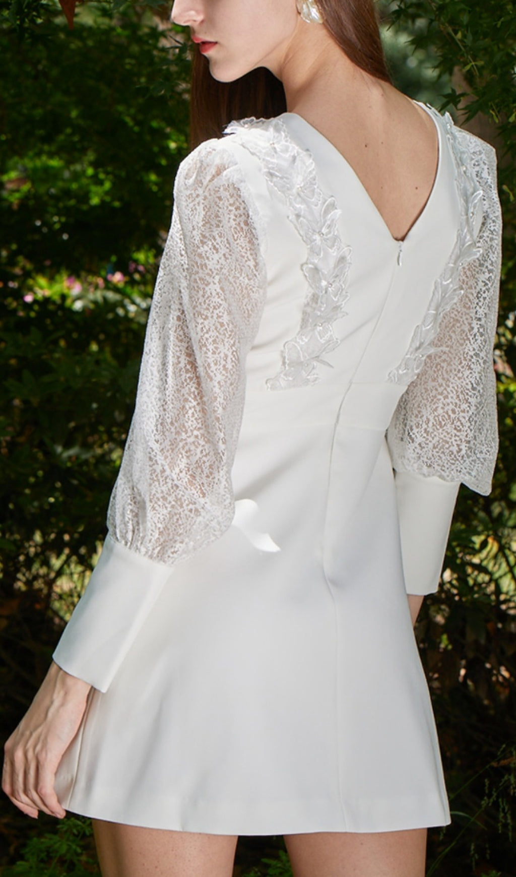 WHITE LACE V-NECK MINI DRESS FOR WEDDING