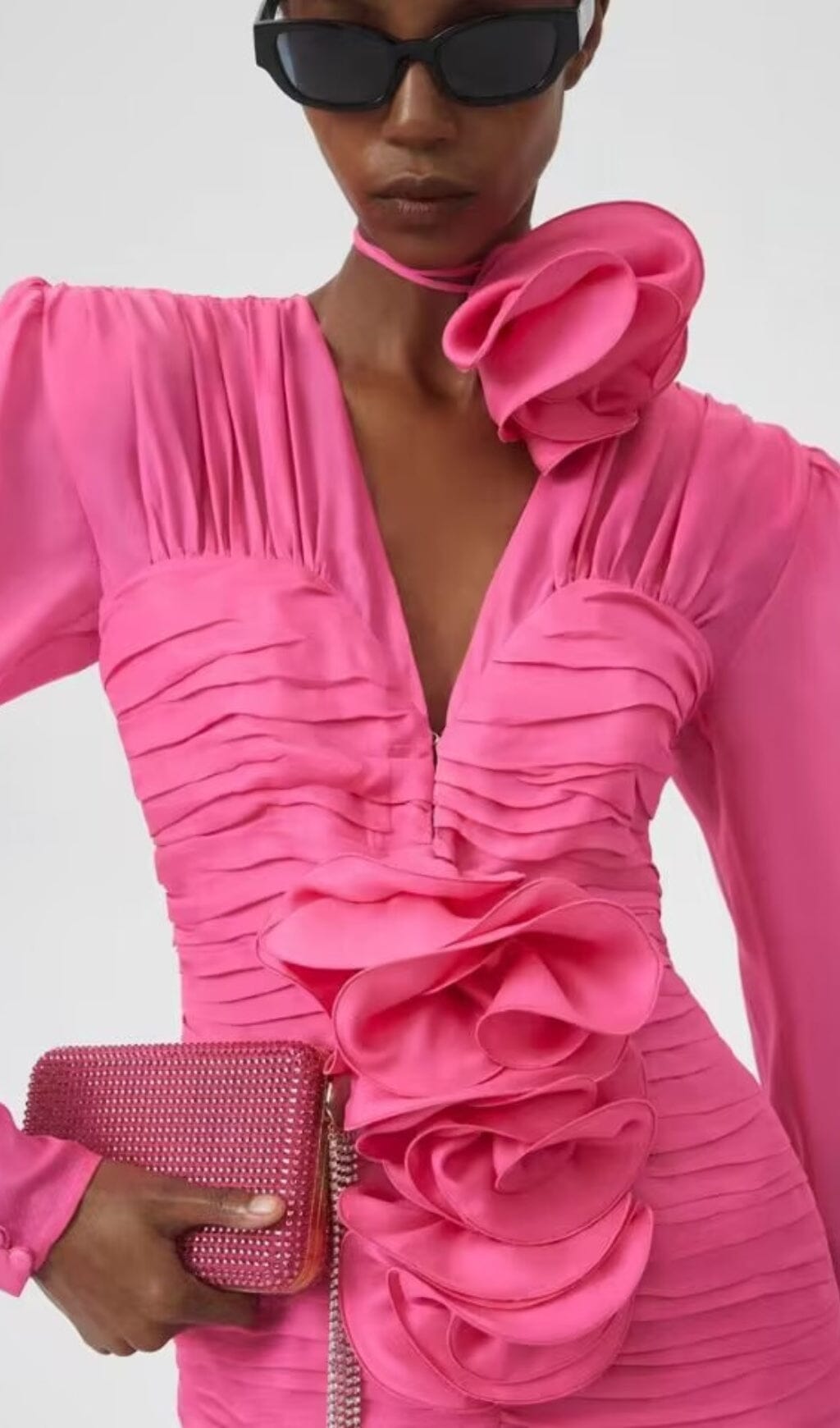 V-NECK PINK RUCHED MINI PARTY DRESS