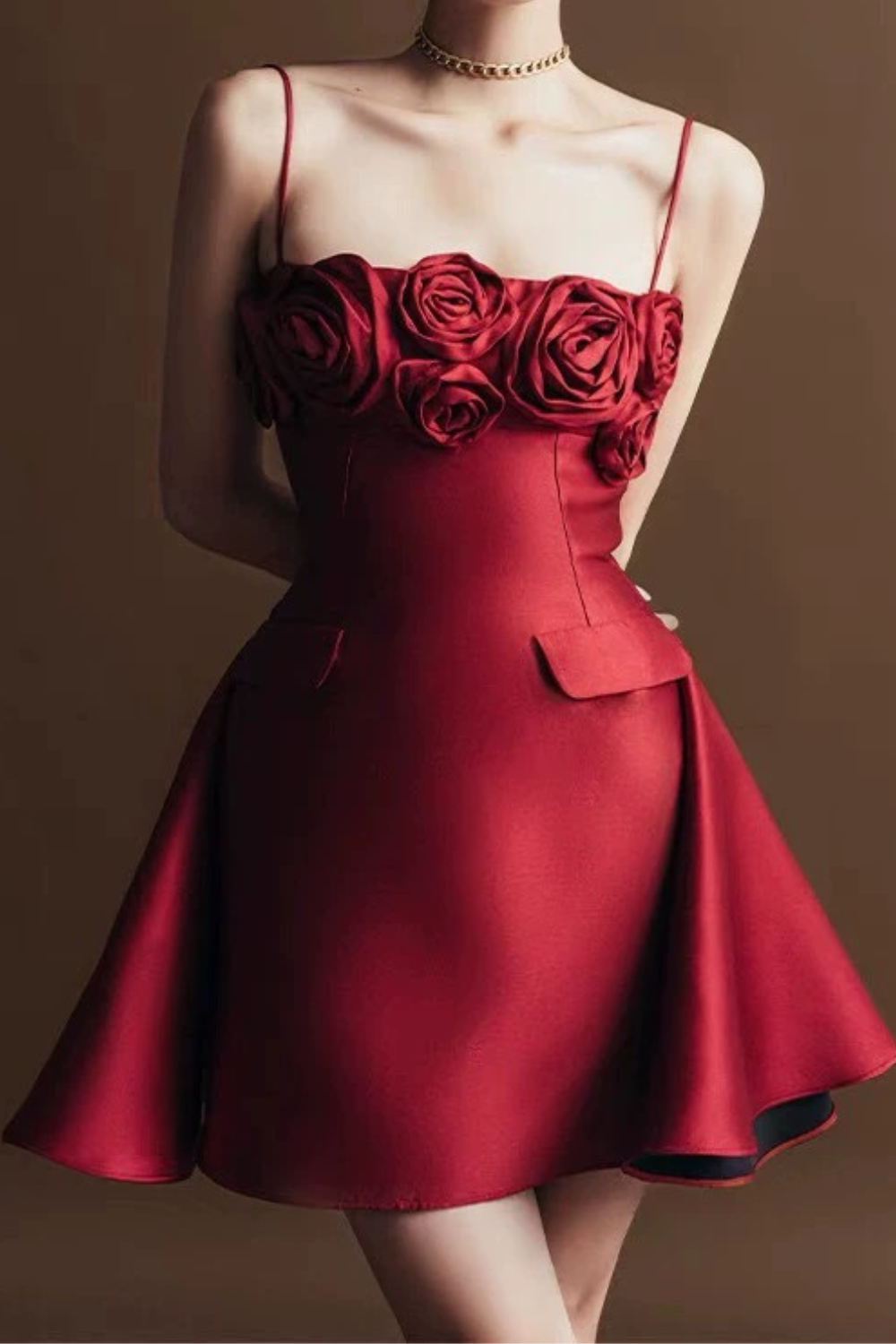 JOSEPHINE RED 3D FLOWER A-LINE MINI DRESS