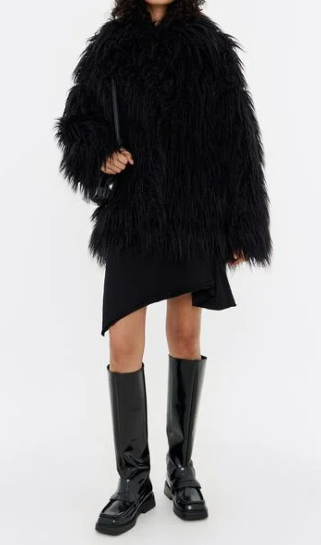 SHORT BLACK FUR COAT FOR PARTY STYLE