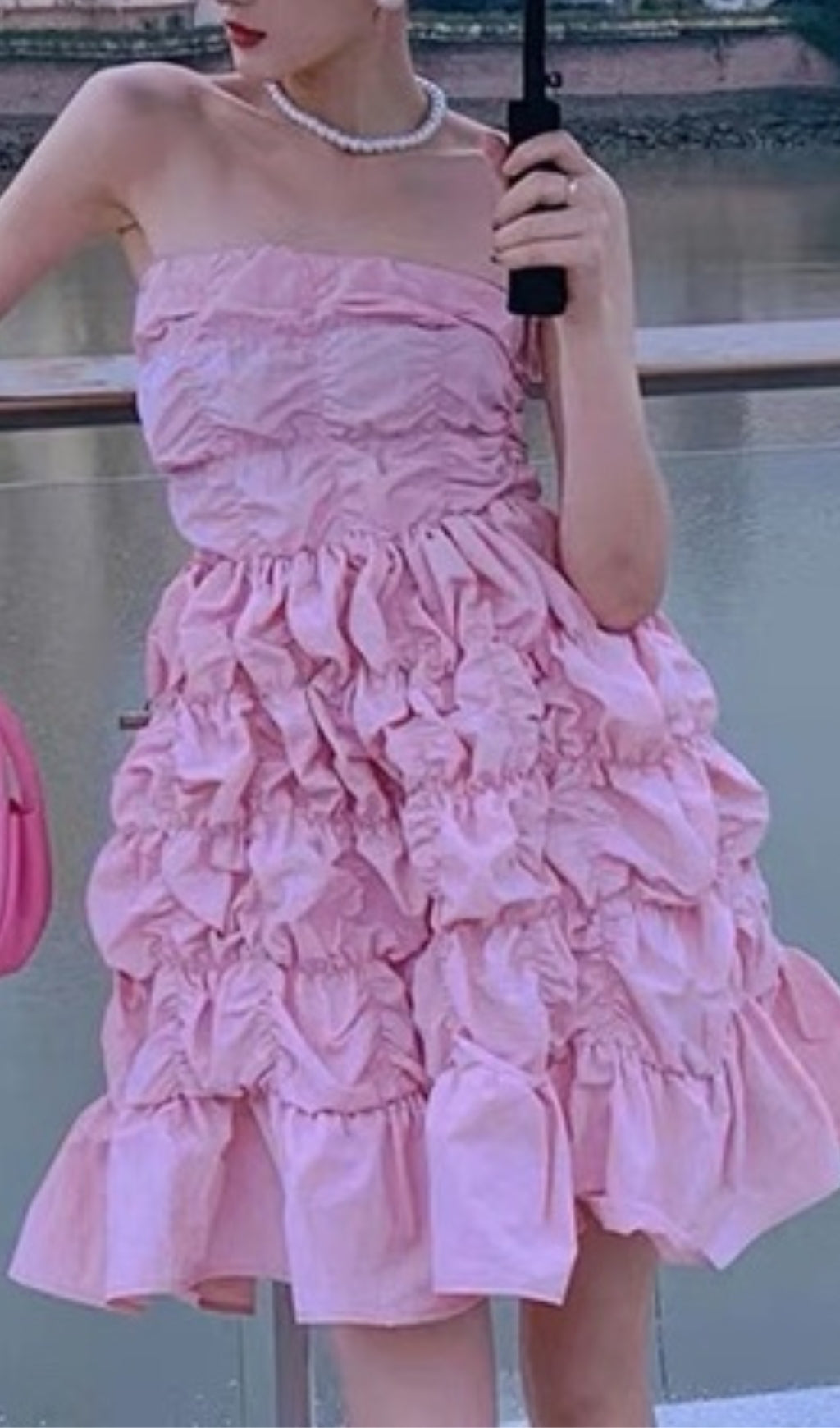 FOLDED RUFFLED MINI DRESS PINK PARTY