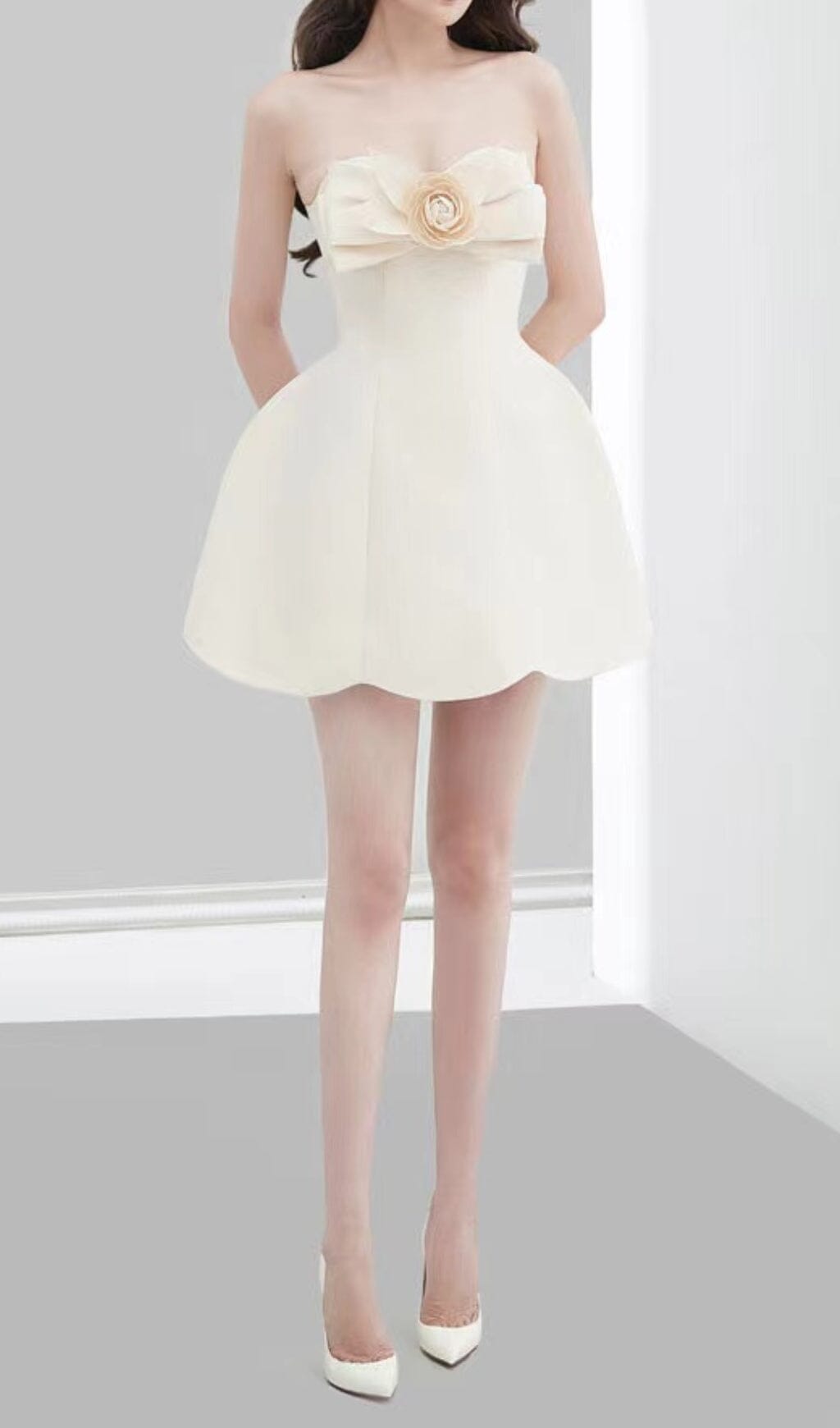 CHAMPAGNE BOW BANDEAU DRESS SET - EVENING MINI