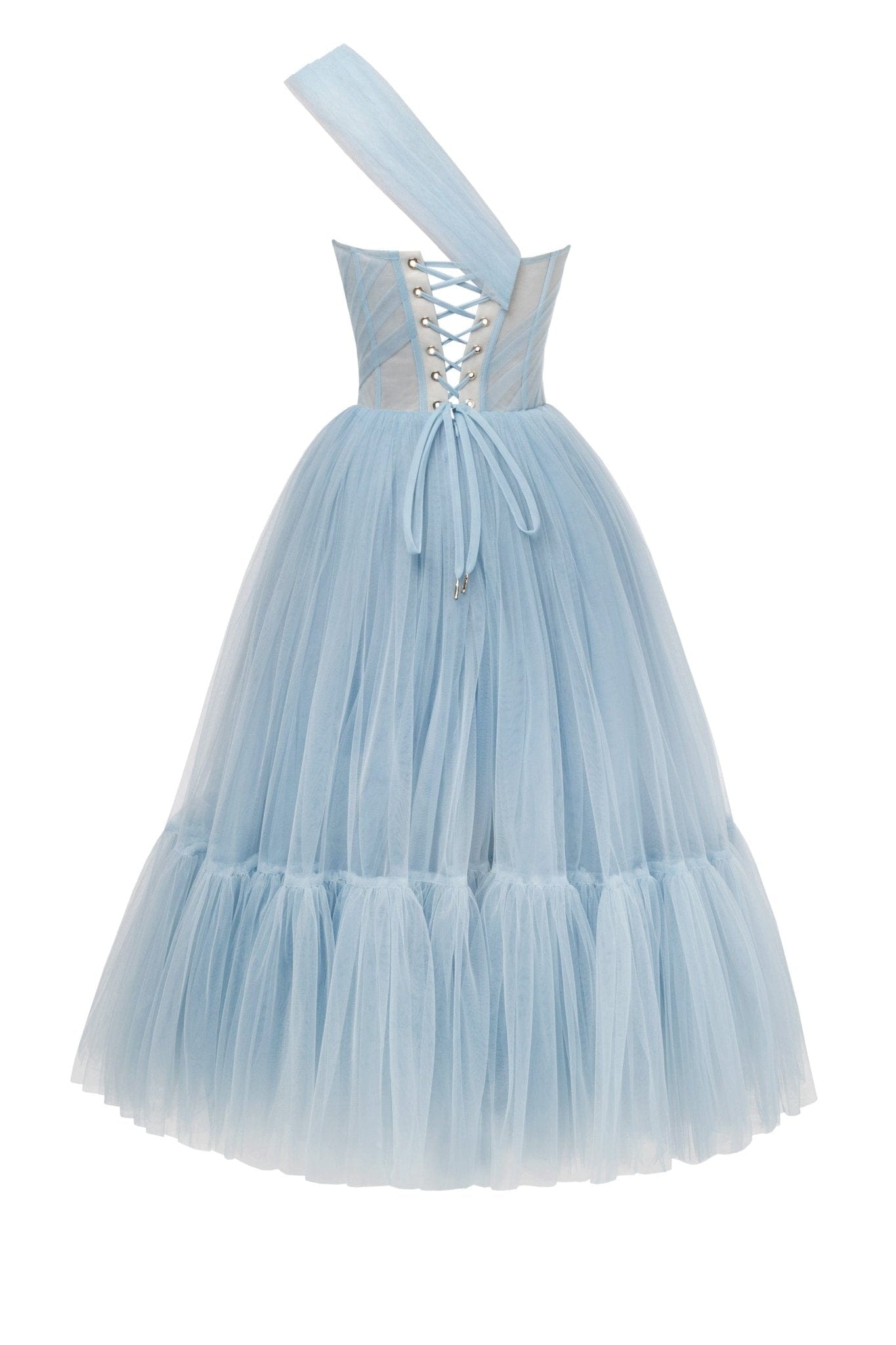 LIGHT BLUE ONE-SHOULDER TULLE COCKTAIL DRESS