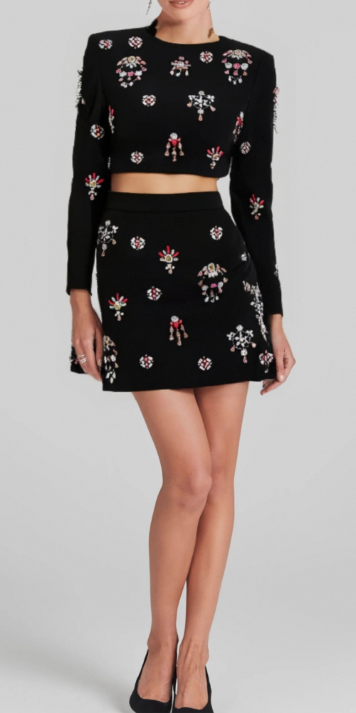 BLACK RHINESTONE EMBELLISHED SKIRT SET BLACK RHINESTONE EMBELLISHED SKIRT SET