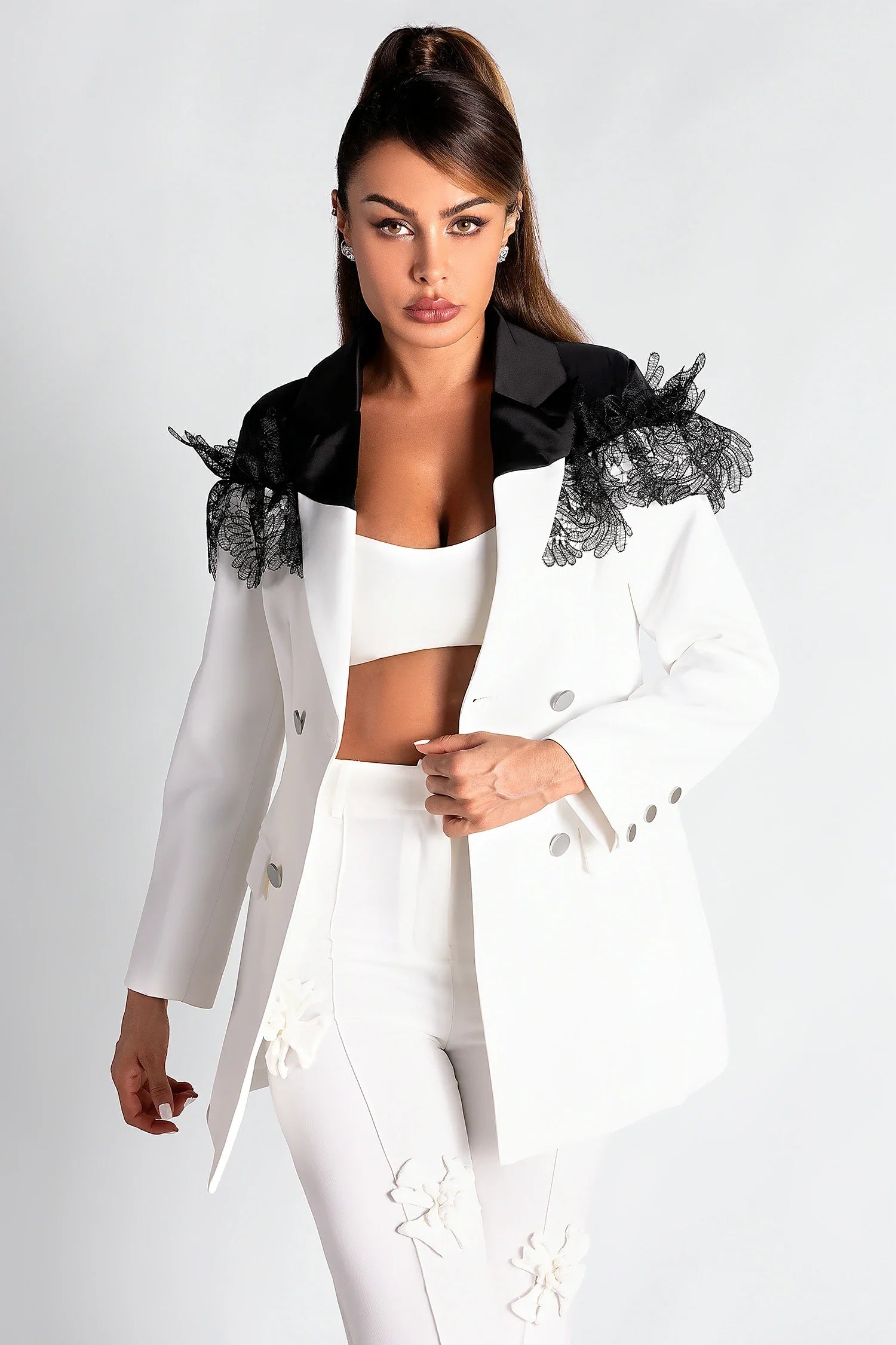 SEKANI PATCHWORK LACE BLAZER TOP FOR WEDDING