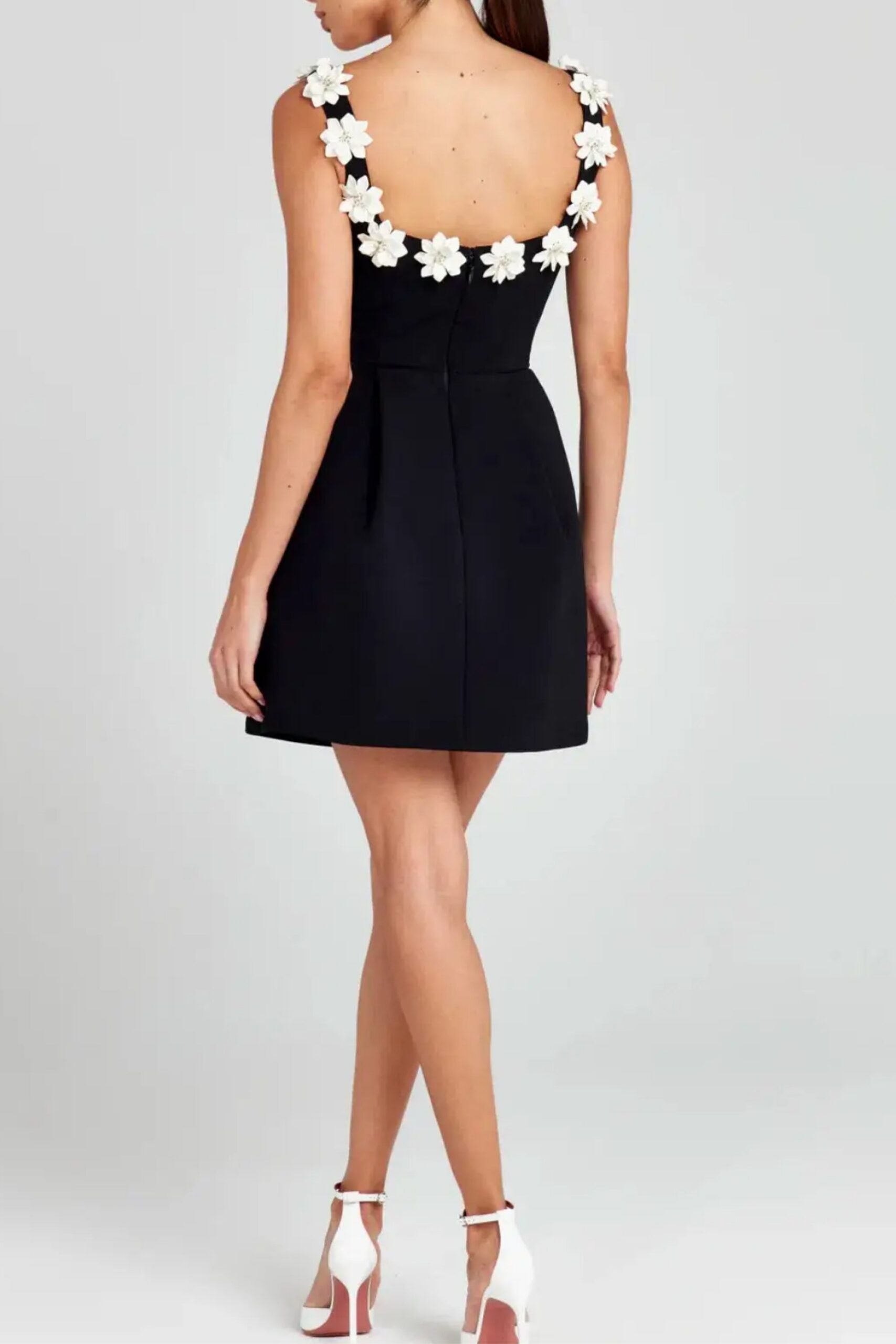 ZENOBIA FLOWER MINI DRESS, BLACK EMBELLISHED PARTY