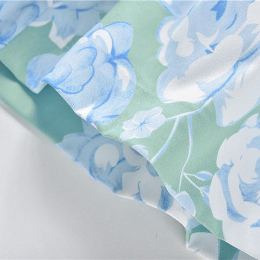 GREEN FLORAL A-LINE MINI DRESS FOR PARTY