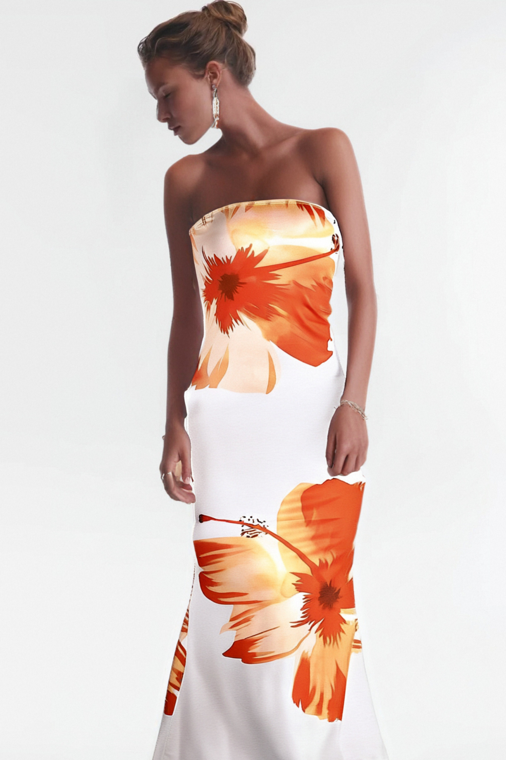 SARRIDES STRAPLESS PRINT MIDI DRESS FOR PARTY