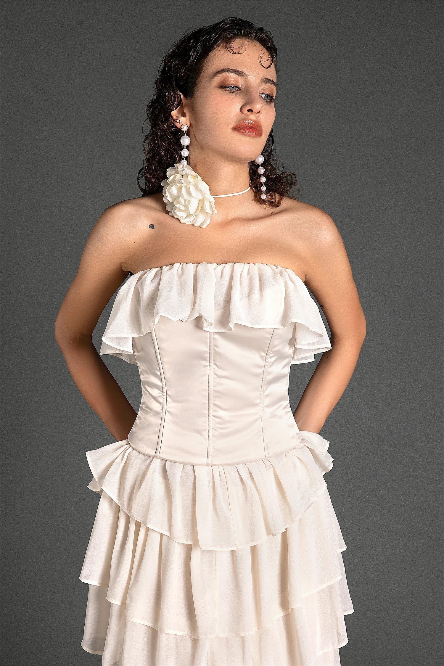 STRAPLESS RUFFLE CORSET DRESS FOR PARTY