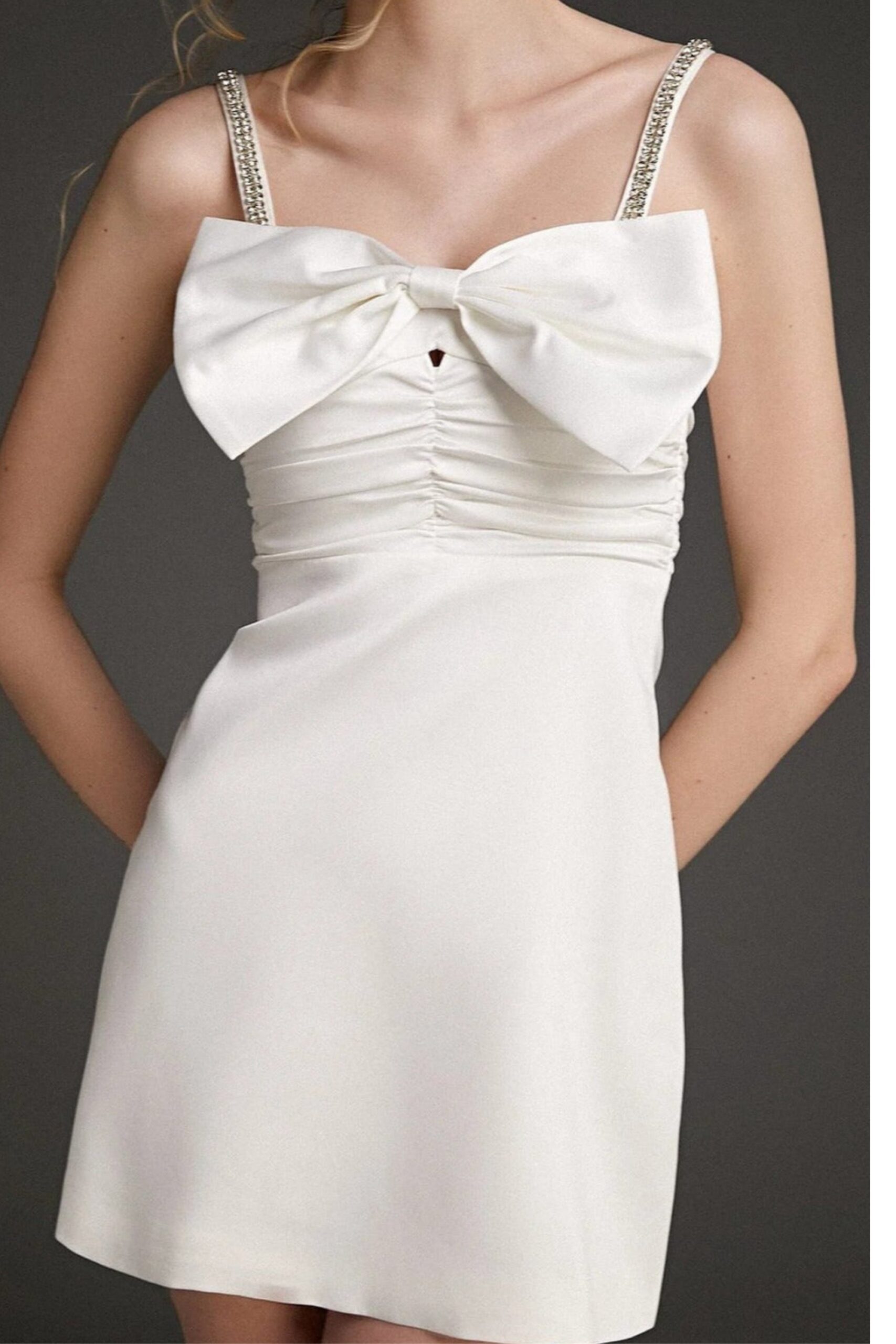 A-LINE WHITE BOW MINI DRESS FOR PARTY