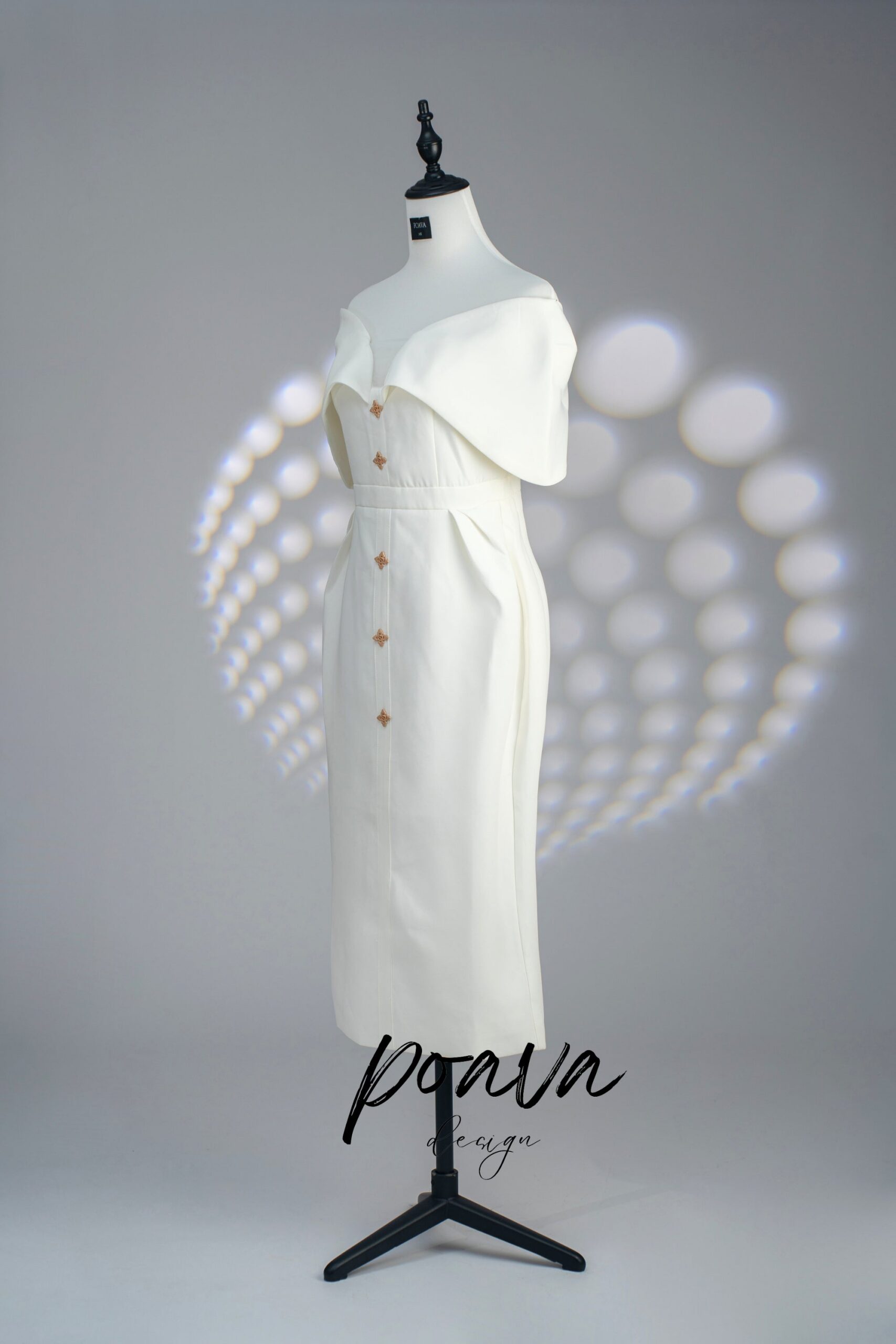 OFF SHOULDER WHITE MIDI DRESS FOR WEDDING
