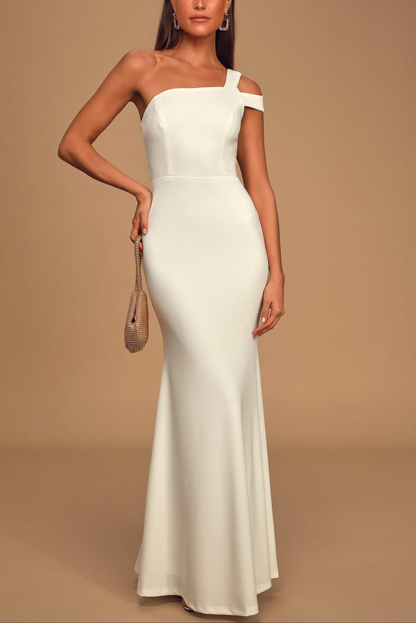 WHITE ONE-SHOULDER MERMAID MAXI PROM DRESS