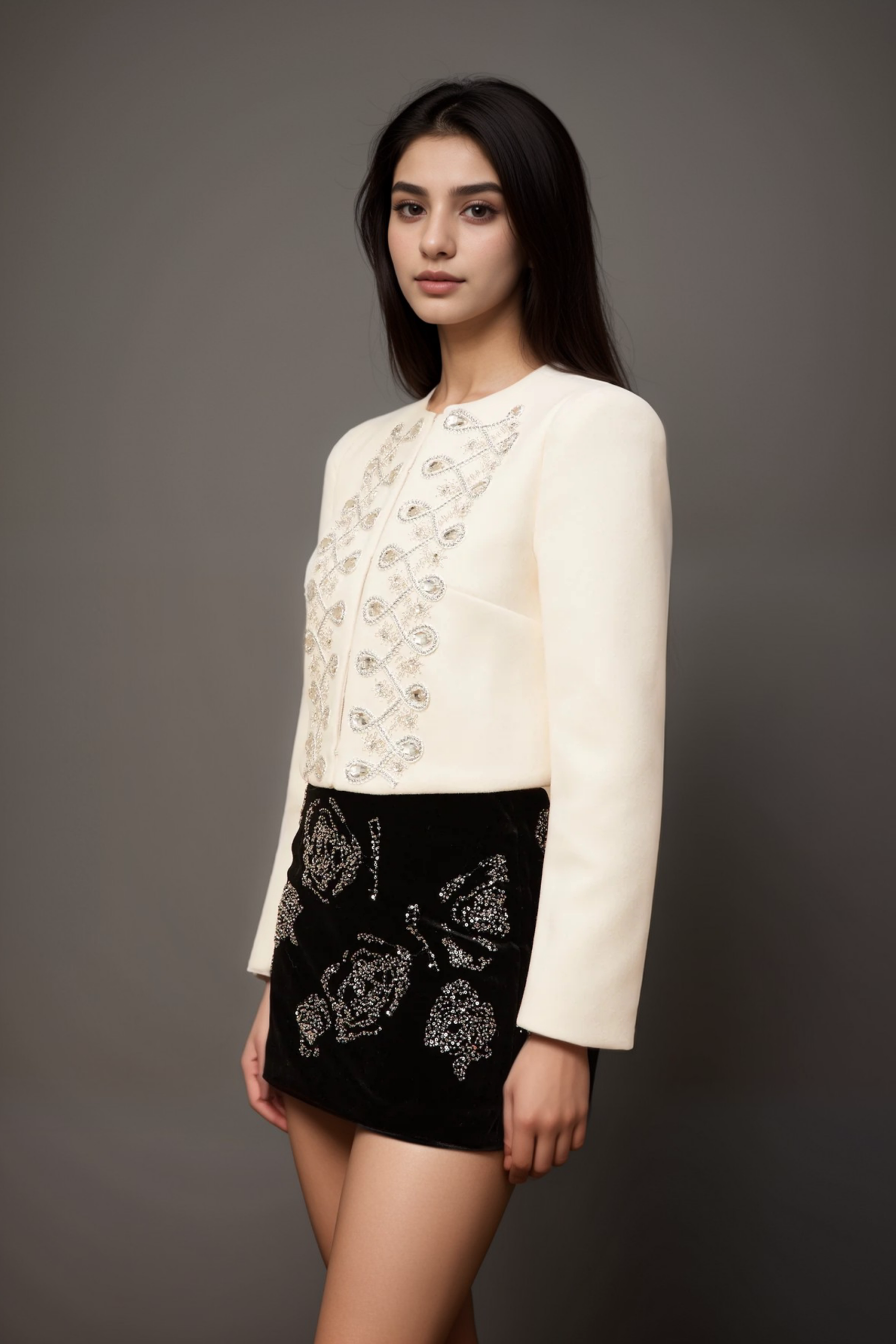 NERINA CRYSTAL TWEED JACKET, WHITE WEDDING BLAZER