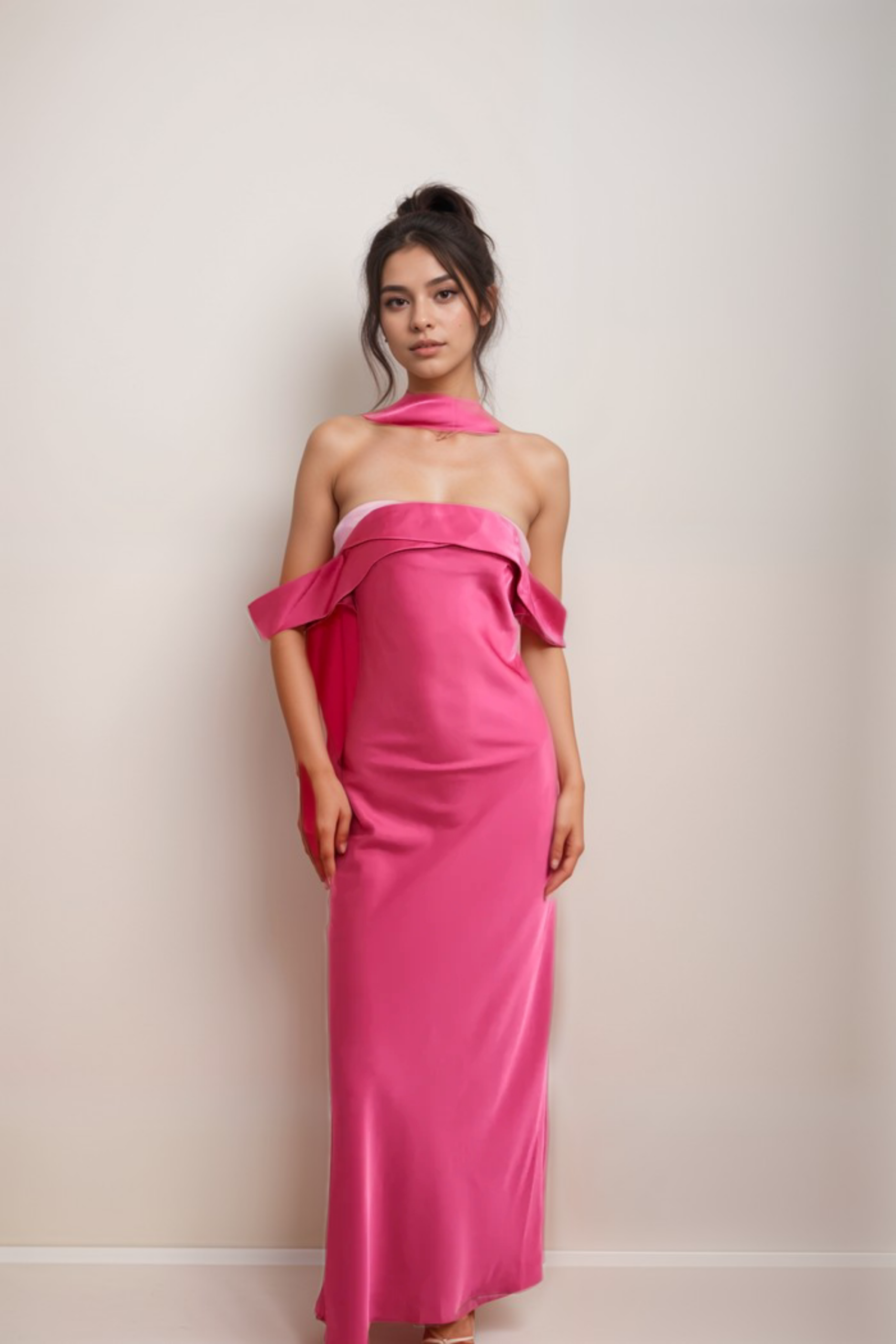 YASMIN OFF-SHOULDER SATIN MIDI DRESS FOR EVENING