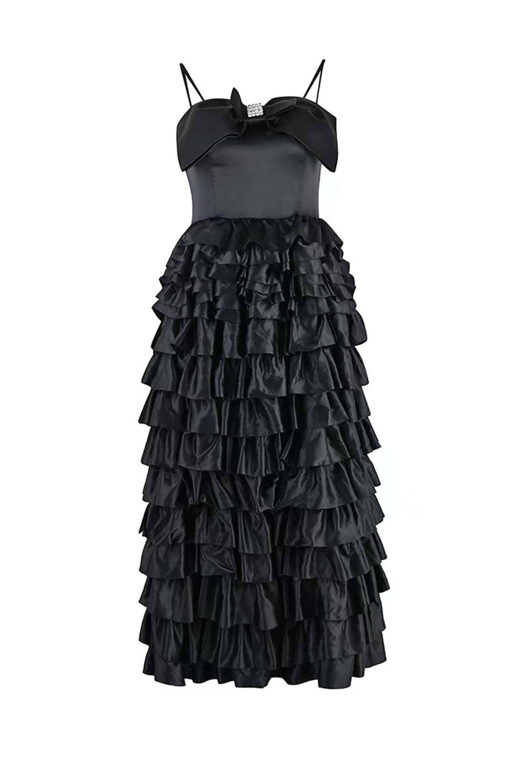 LAYERED BOW MAXI DRESS BLACK FORMAL OCCASION