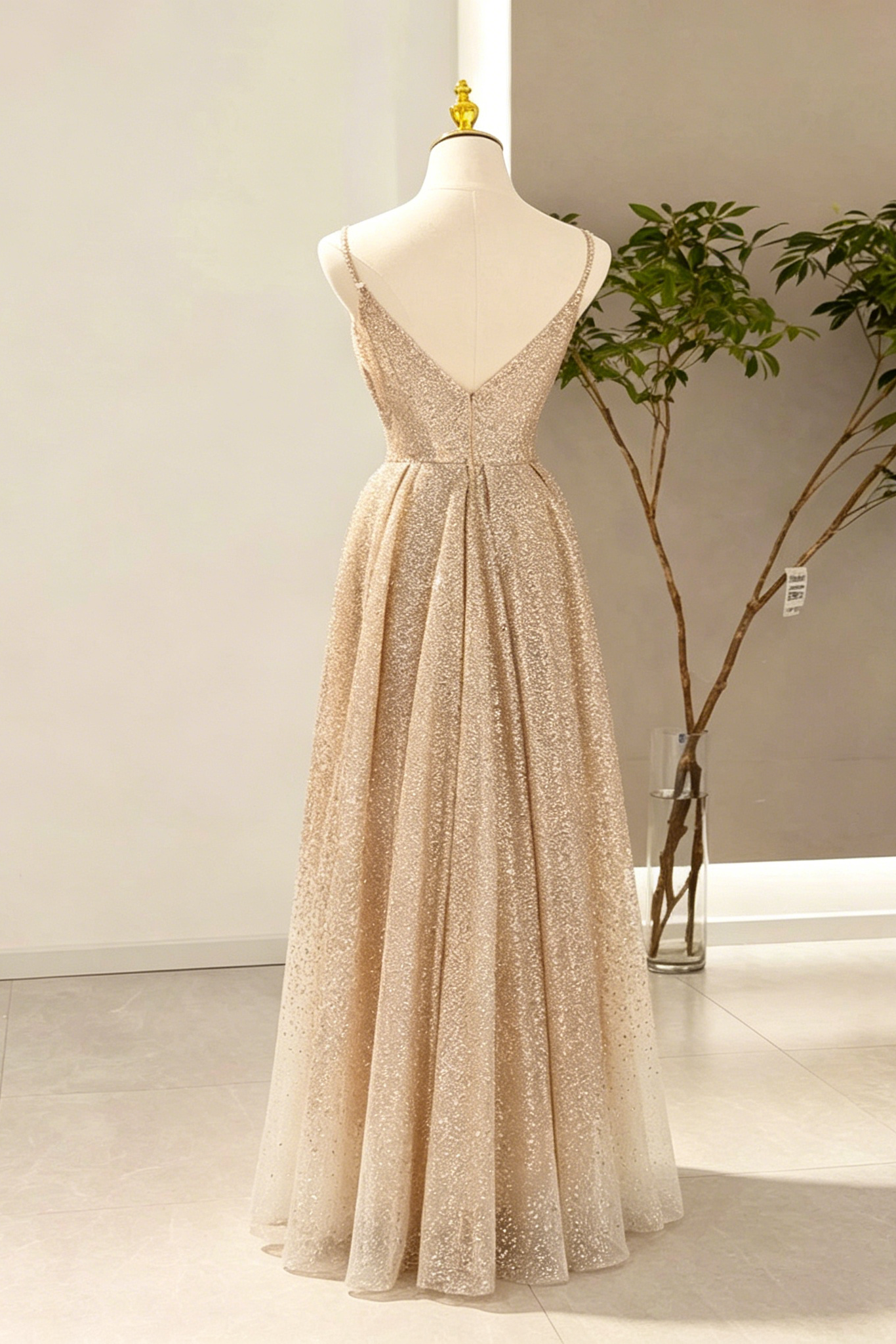 GOLD V-NECK SEQUIN PROM BODYCON DRESS