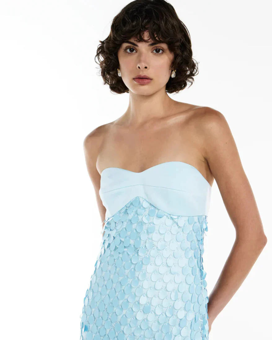 IRIS LACE SEQUIN BACKLESS MAXI DRESS - BLUE