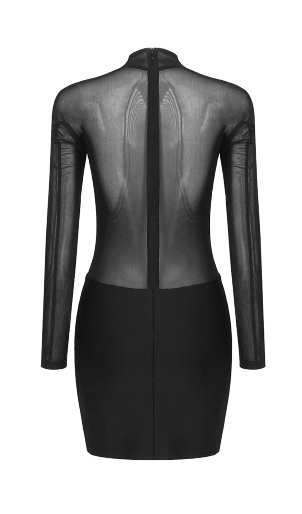 MESH STITCHED SLIM MINI DRESS BLACK