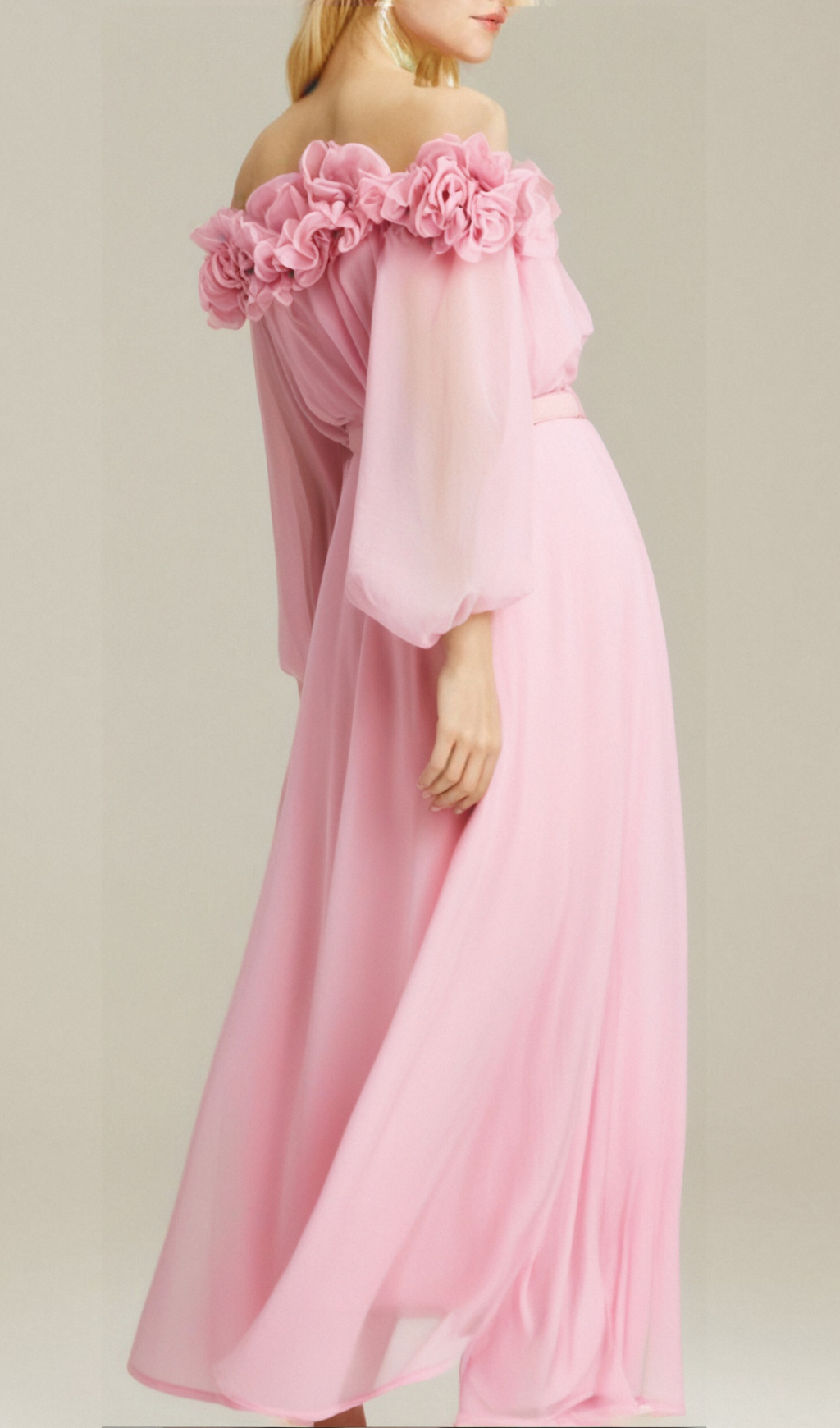 ASCELLA FLORAL SHOULDER MAXI DRESS IN PINK