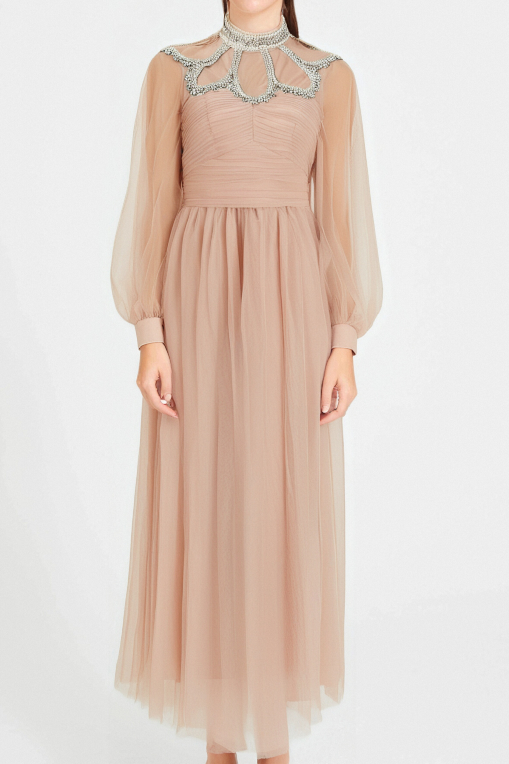 CALIXTE PINK TULLE MIDI DRESS FOR PARTY