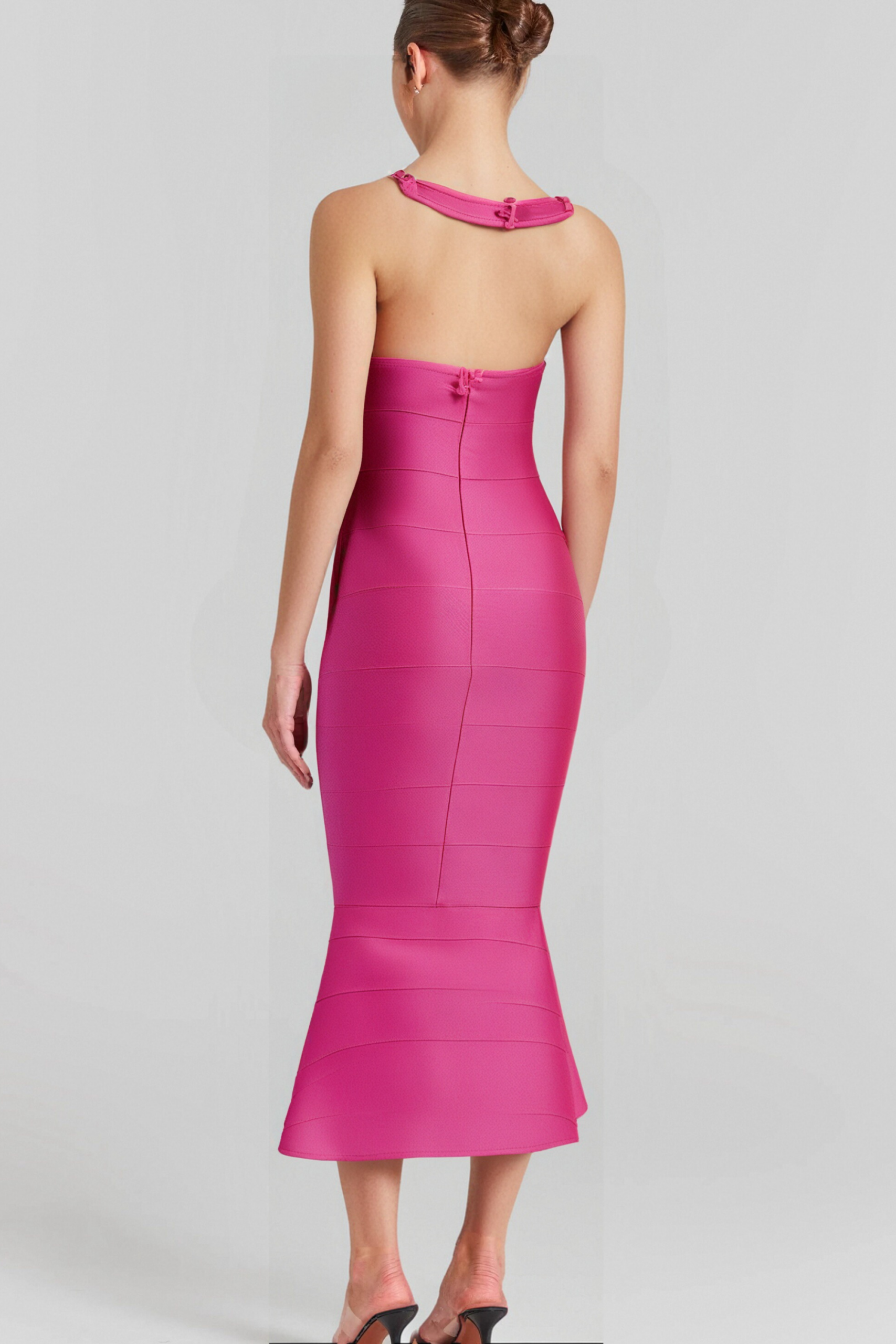 HALTER BANDAGE FISHTAIL MAXI DRESS PINK