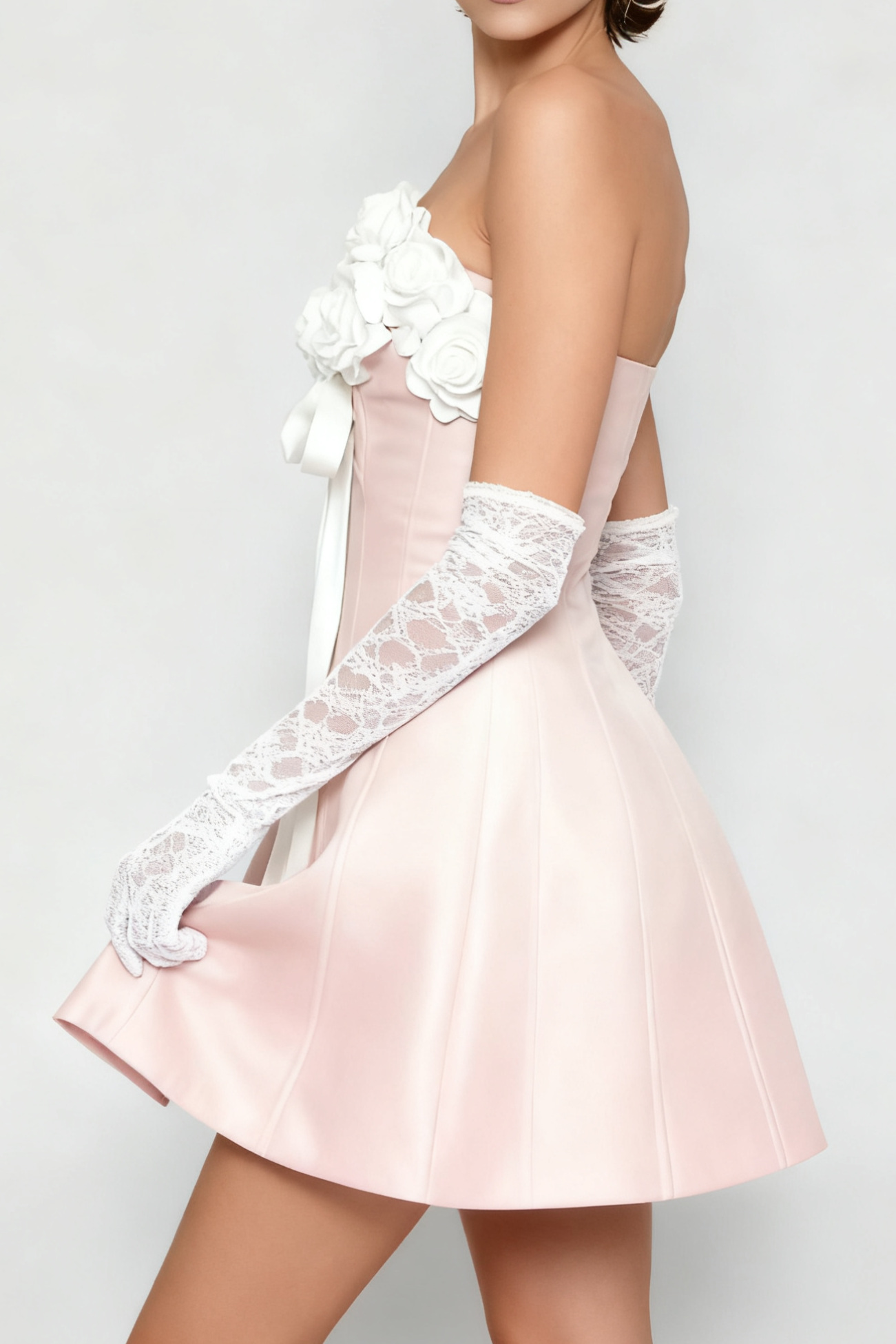 GLADYS STRAPLESS PINK 3D FLORAL CORSET A-LINE DRESS